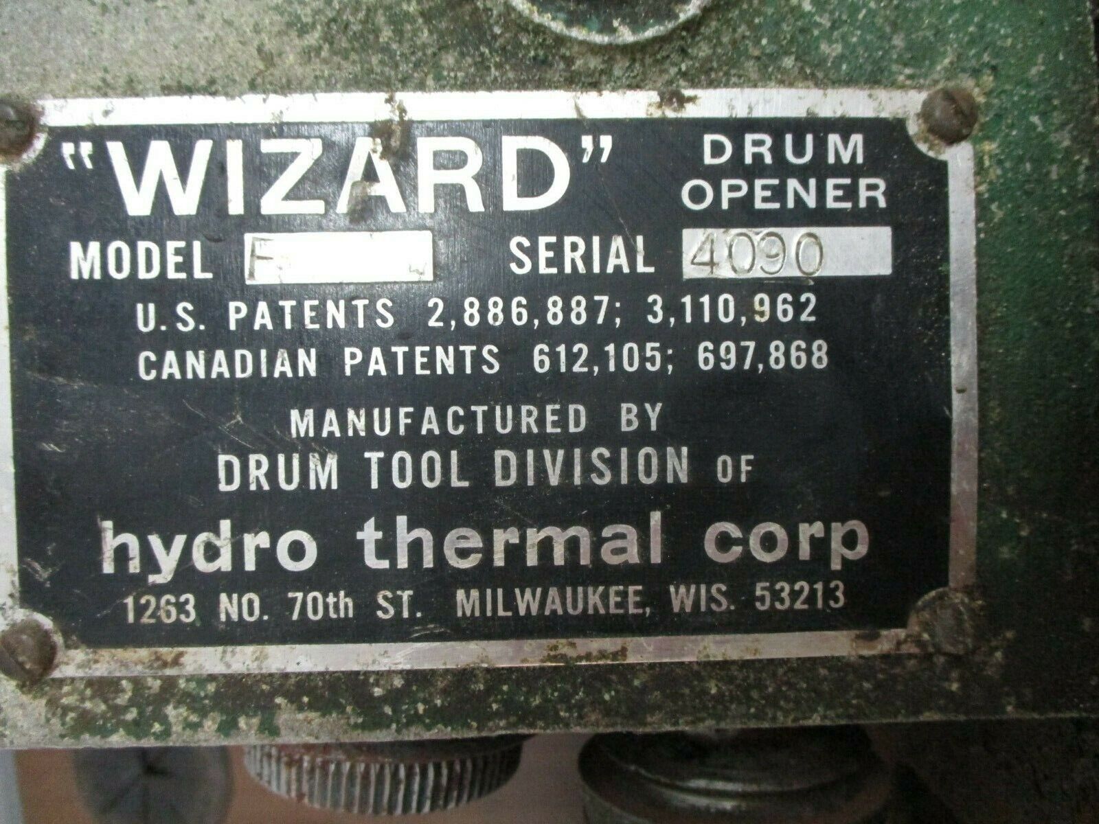 Hydro Thermal Corp Wizard Drum Opener Model F Used