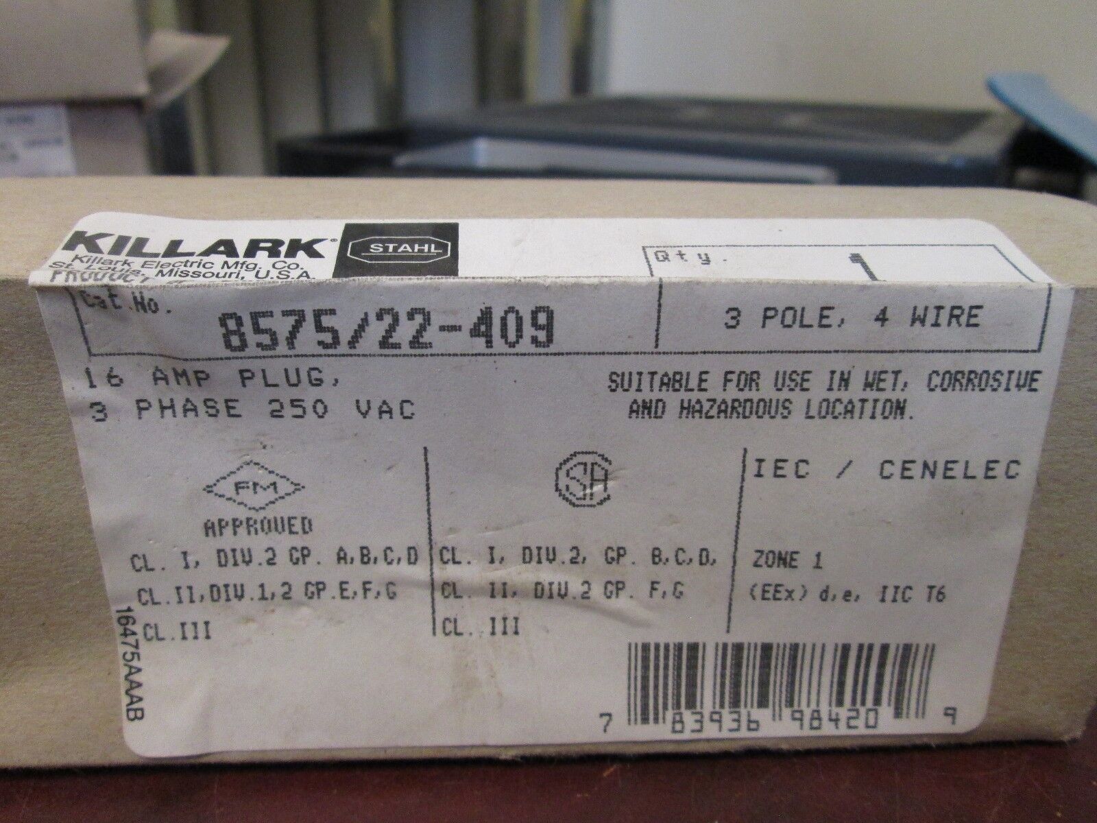 Killark Plug 8575/22-409 16A 250VAC 3P 4W 3Ph New Surplus