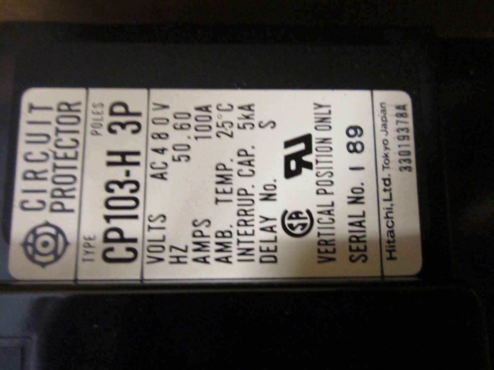 Hitachi Circuit Breaker CP103-H 100A 480V 3P New Surplus