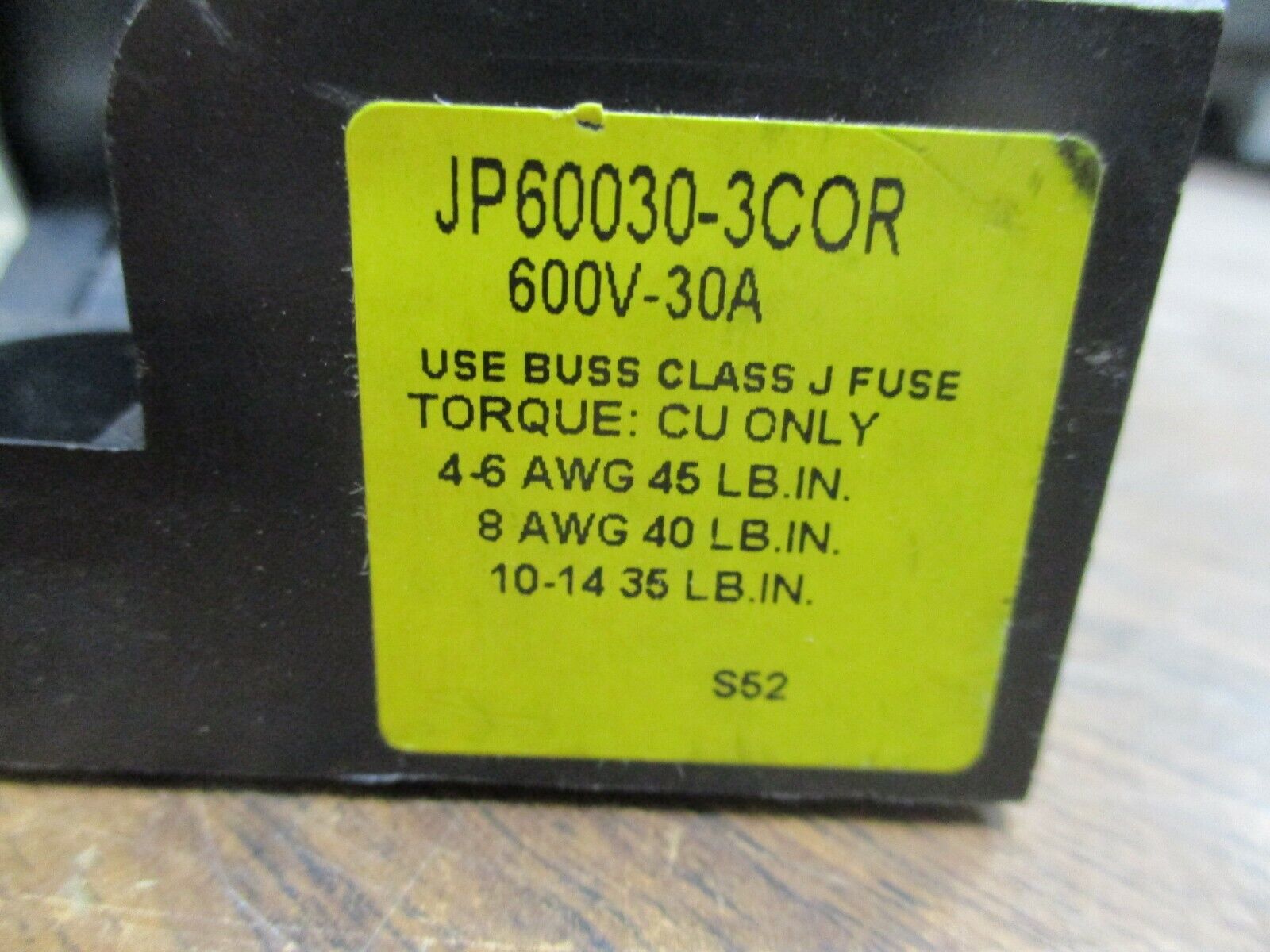 Buss Class J Pyramid Fuse Holder JP60030-3COR 30A 600V 3P Used