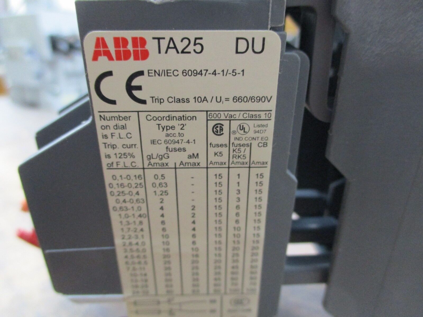 ABB Solid State Overload TA25 DU Trip: 3.5-5A w/ Din Rail Adapter Used