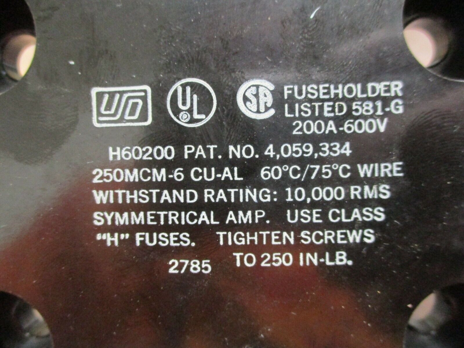 Bussmann/USD Fuseholder H60200 200A 600V 1P *Cracked* Used