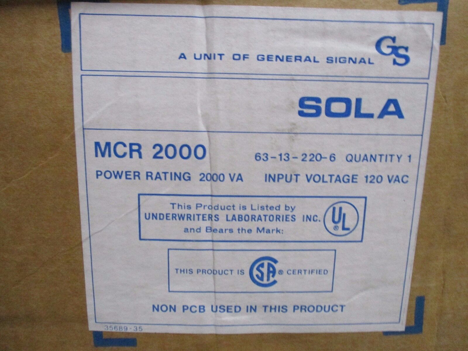 Sola MCR 2000 Power Conditioner 63-13-220-6 120VAC 2000VA New Surplus