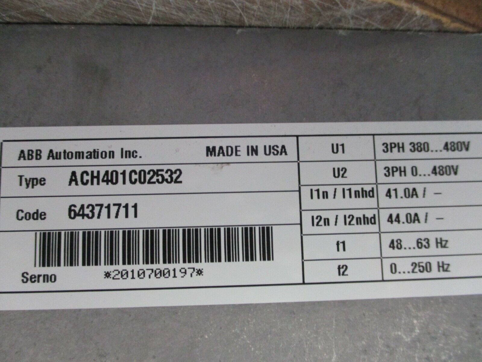 ABB ACH401 AC Drive ACH401C02532 30HP 3Ph w/ Keypad w/ External Mount Used