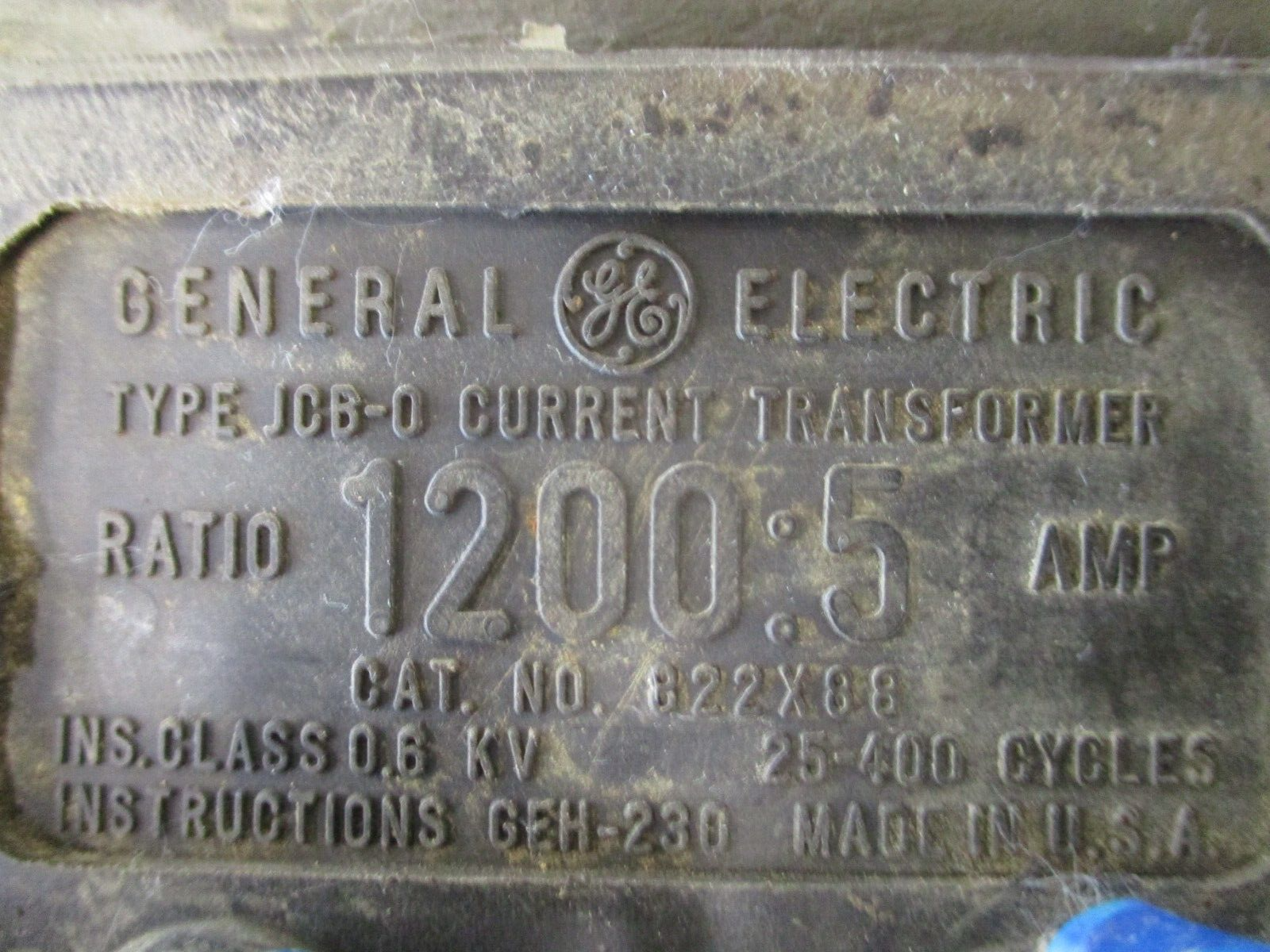 GE Type JCB-0 Current Transformer 822X88 Ratio 1200:5A 25-400HZ Used.