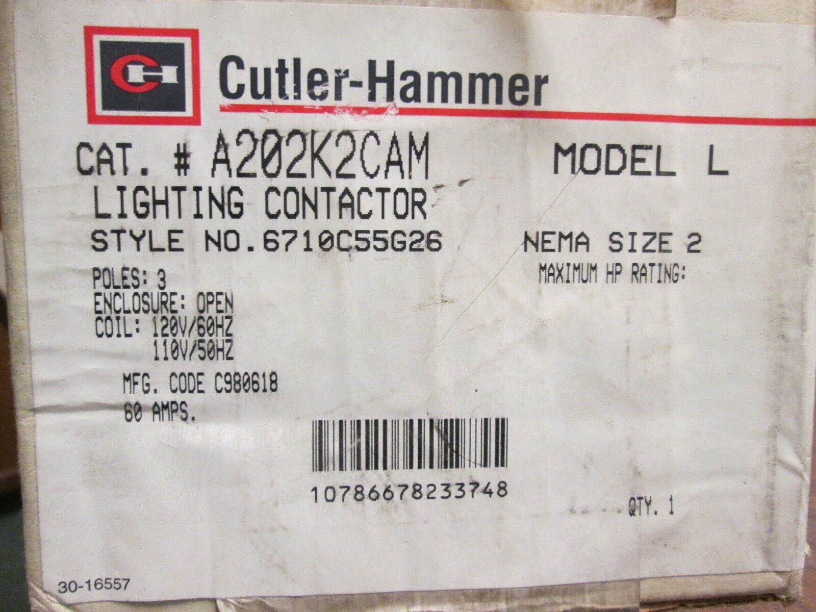 Cutler-Hammer Lighting Contactor A202K2CAM Size 2 3P 120V Coil New Surplus