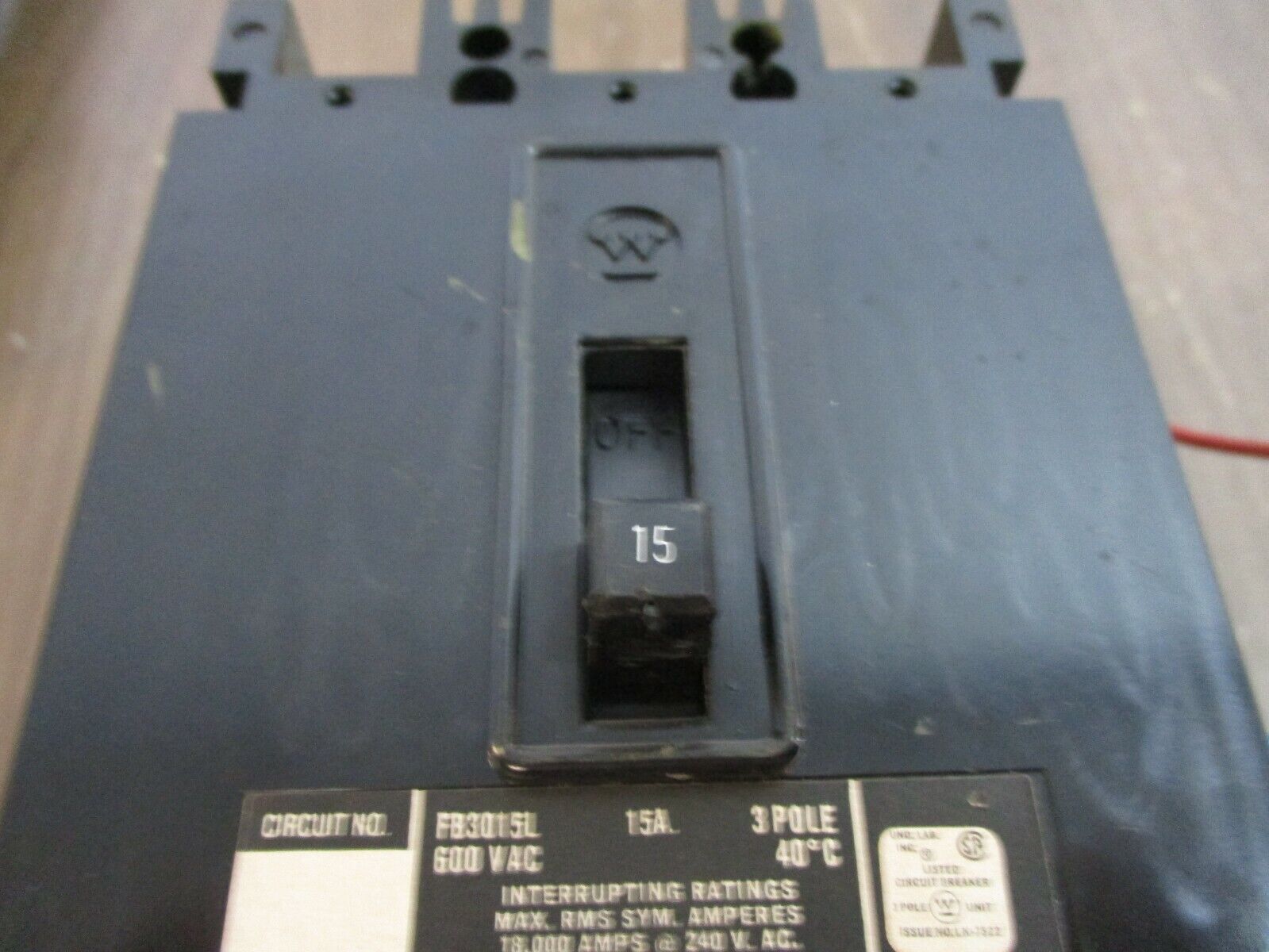 Westinghouse Circuit Breaker w/ Aux FB3015L 15A 600V 3P Used