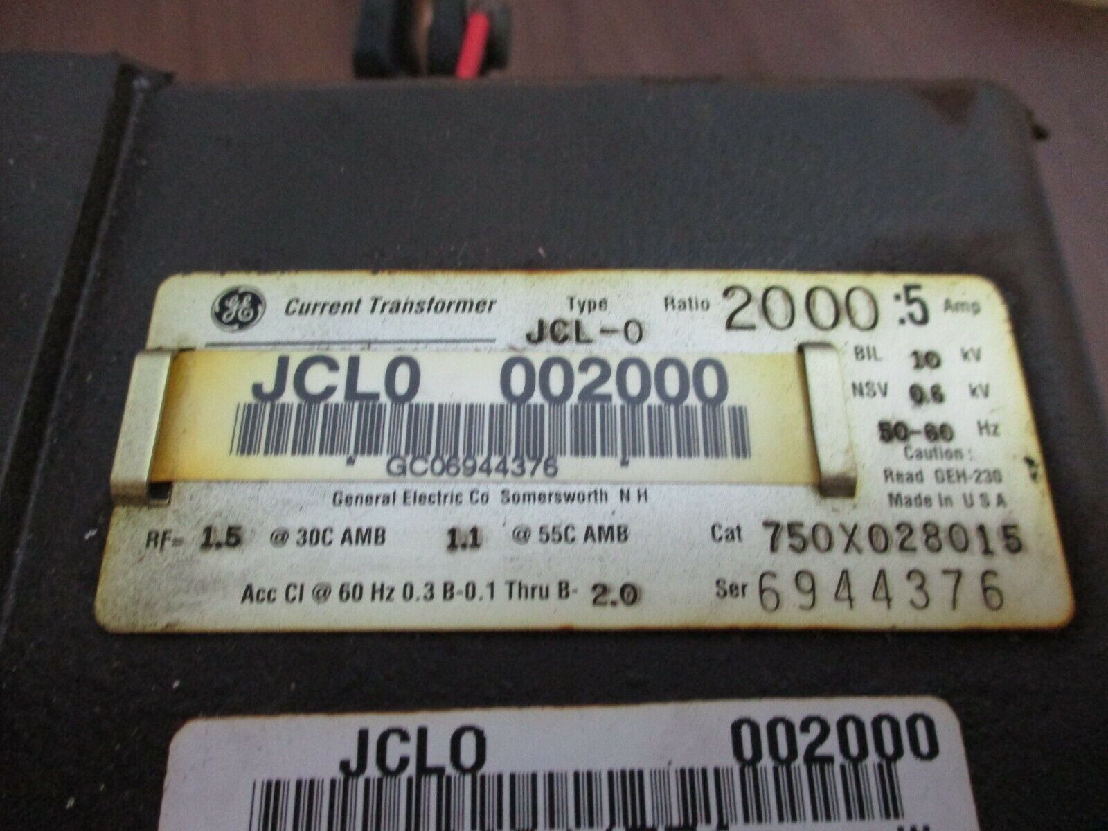 GE Type JCL-0 Current Transformer 750X028015 Ratio 2000:5A 600V 10 kV BIL