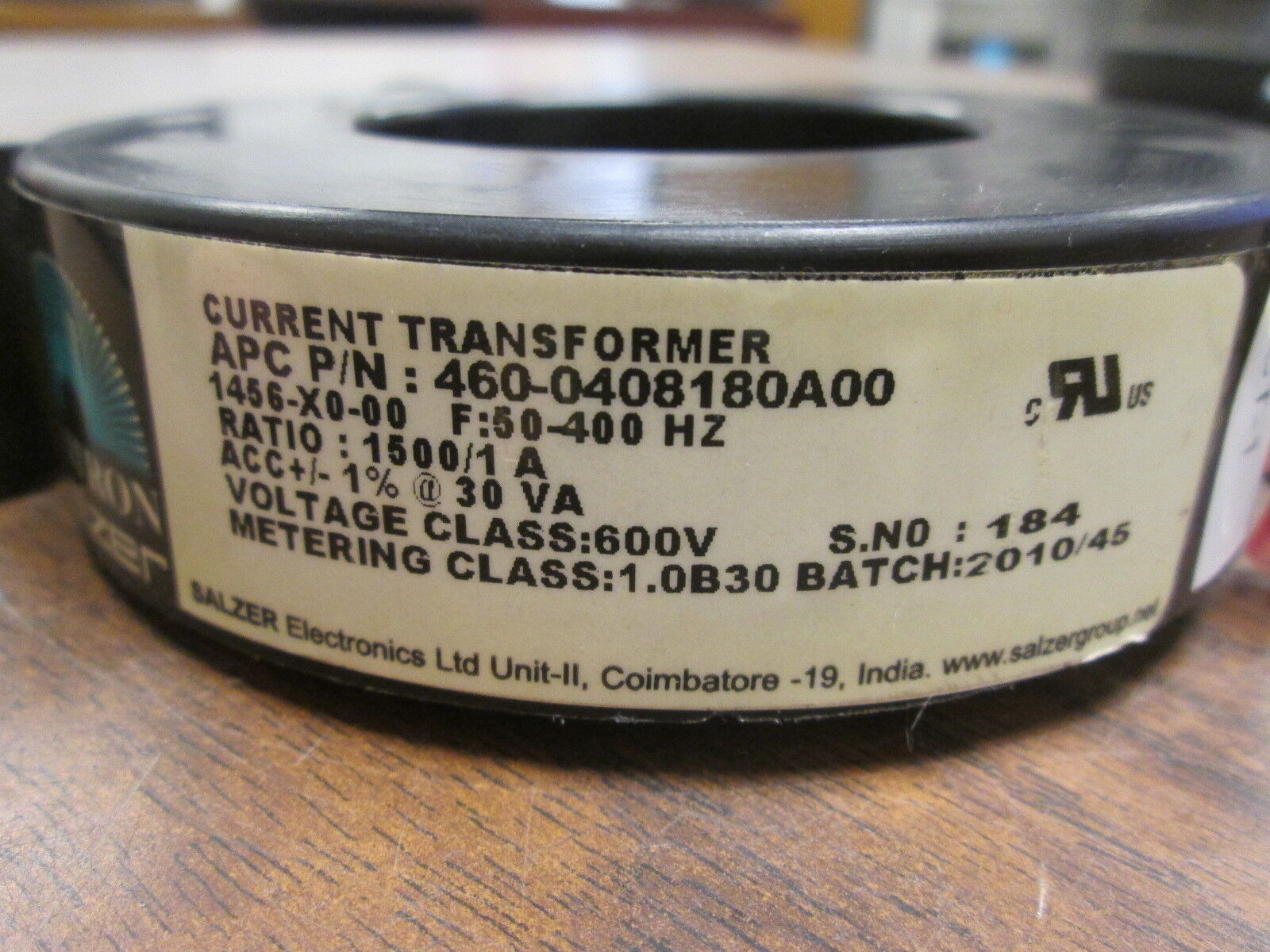 Plitron Salzer Current Transformer 460-0408180A00 Ratio 1500:1A 30VA 600V Used