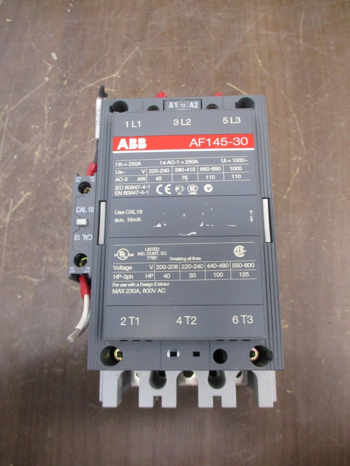 ABB Contactor AF145-30 20-60VDC Coil 230A 600V Used