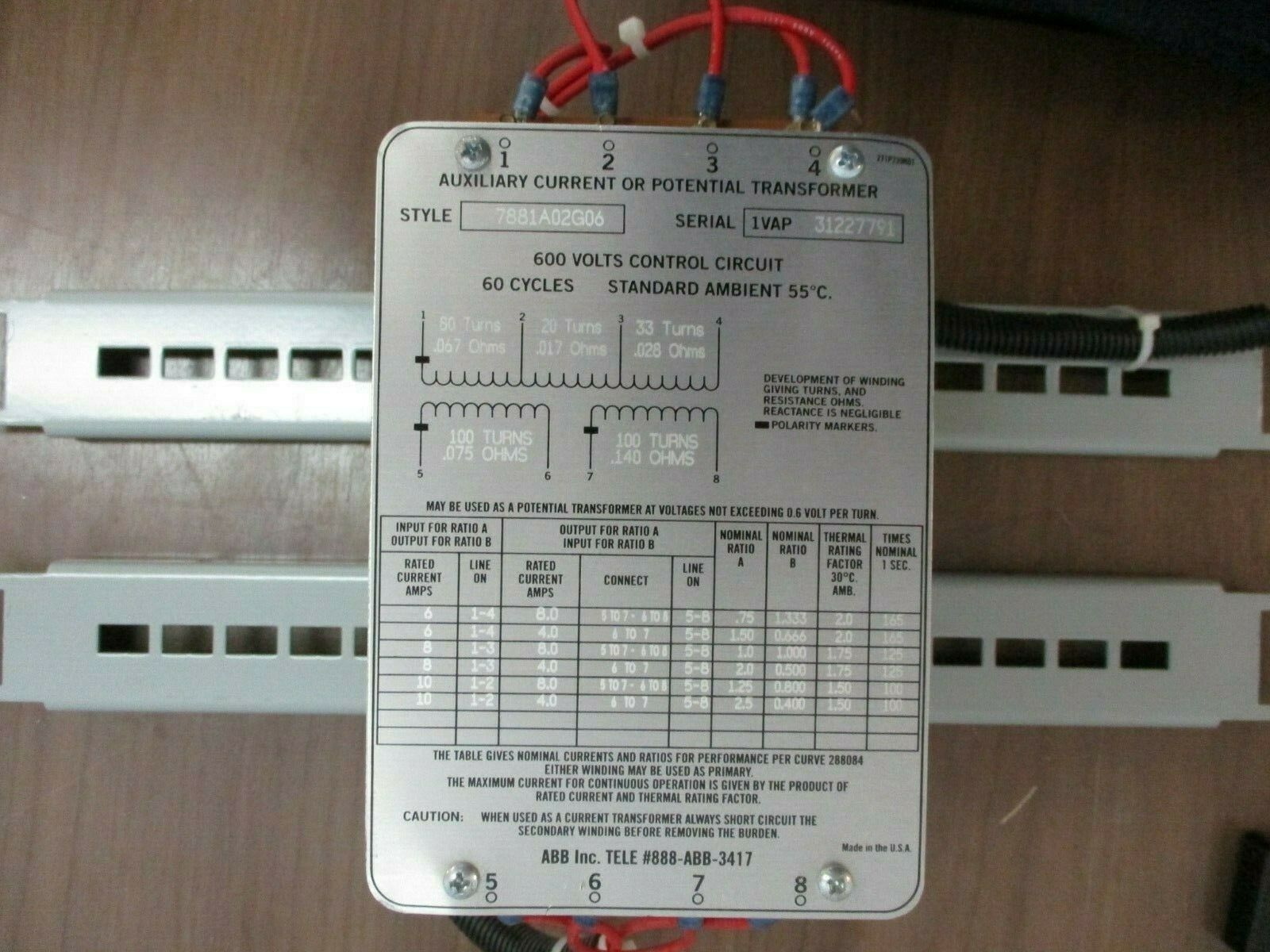 ABB Auxiliary Current or Potential Transformer 7881A02G06 Control: 600A 60Hz