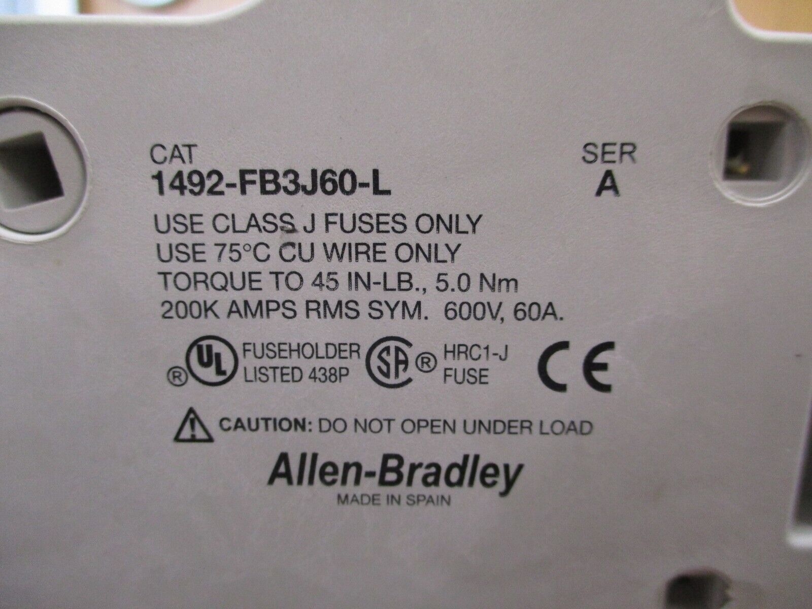 Allen-Bradley Fuseholder 1492-FB3J60-L 60A 600V 3P Used