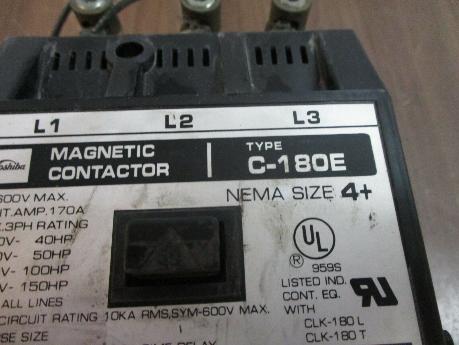 Toshiba Size 4+ Contactor C-180E 115-120V Coil 170A 600V Used