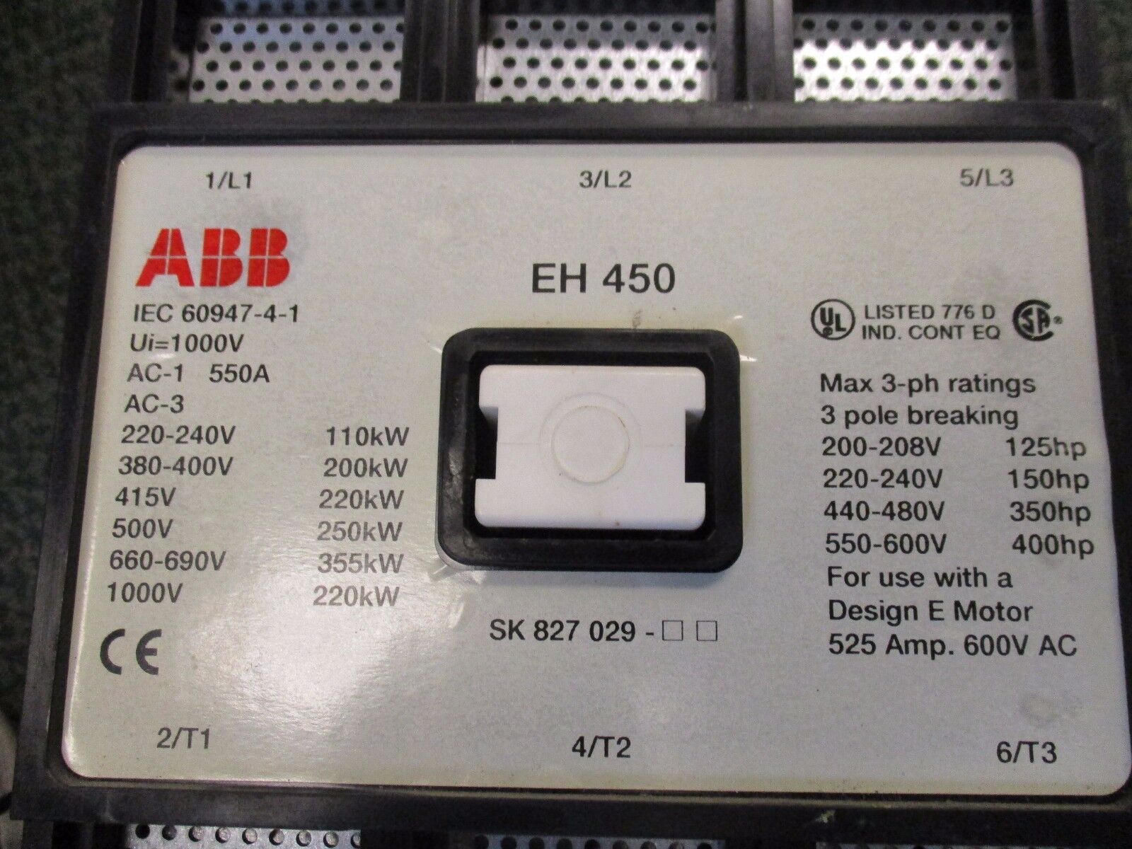 ABB Contactor EH 450 525A 600V 220V DC Coil Used