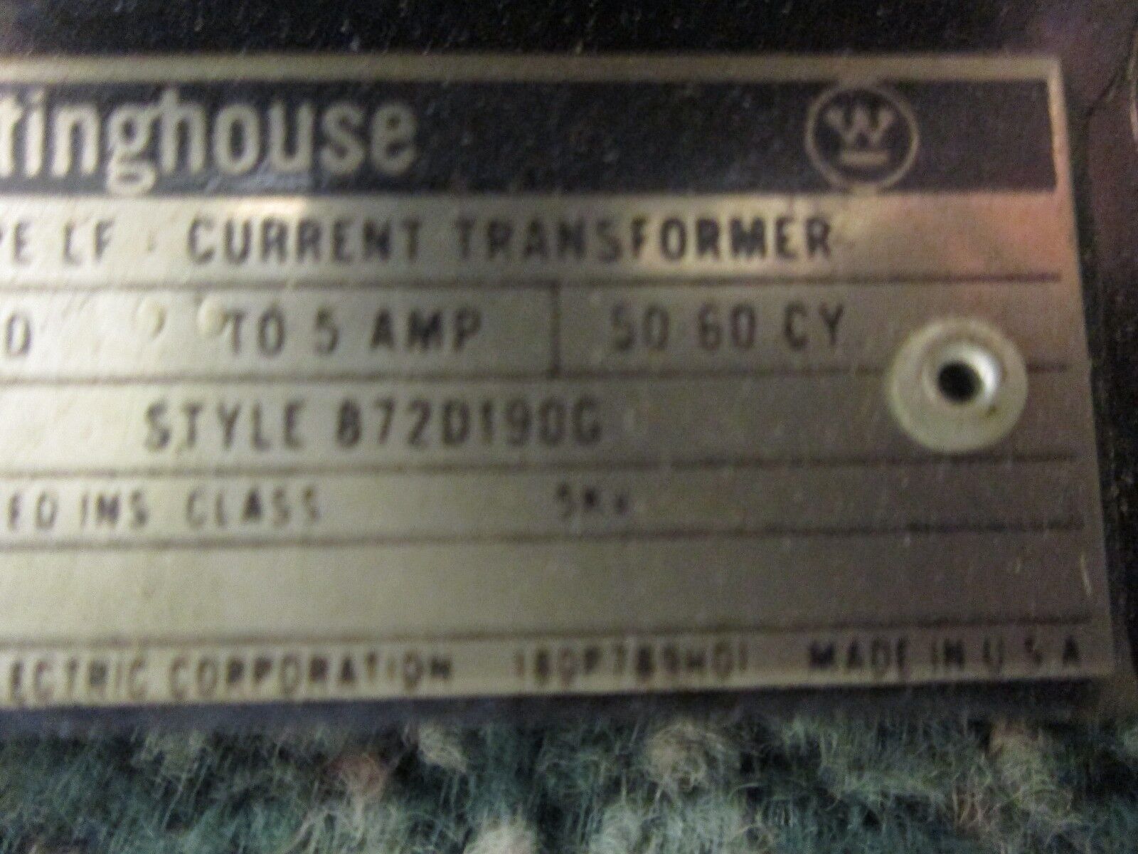 Westinghouse LF Current Transformer 872D190G Ratio 100:5 5KV 50/60Hz Used