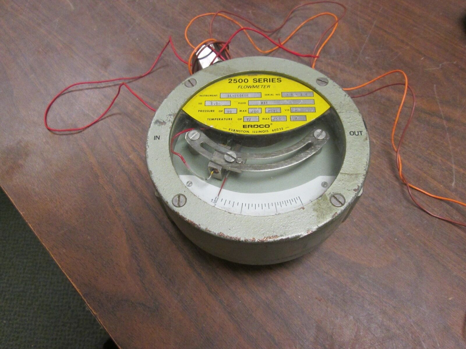 ERDCO 2500 Series Flowmeter 3L-2504BR Fluid: AIR Pressure: 90 OP 200Max Used