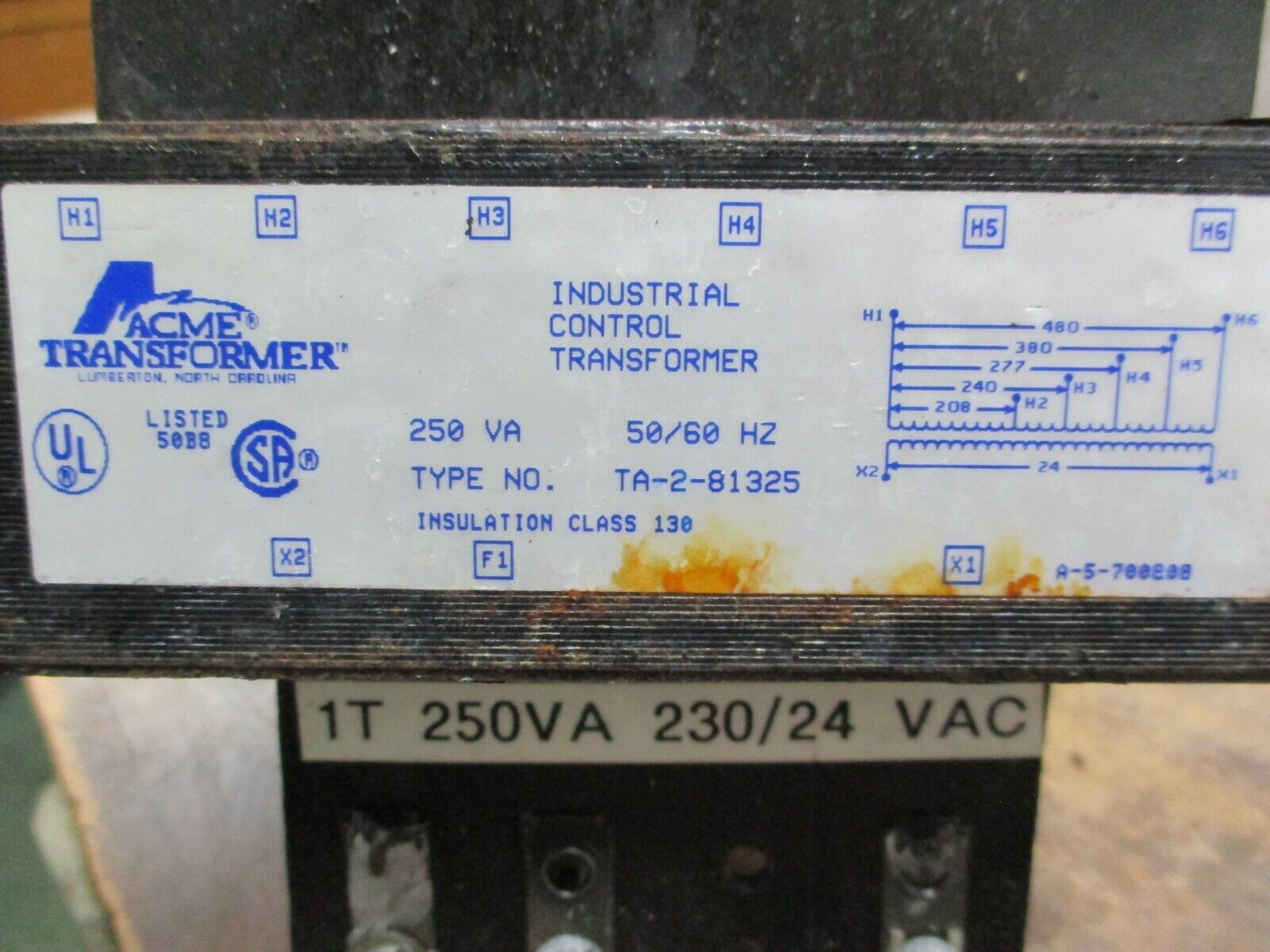 Acme Transformer Control Transformer TA-2-81325 250VA 50/60Hz Used