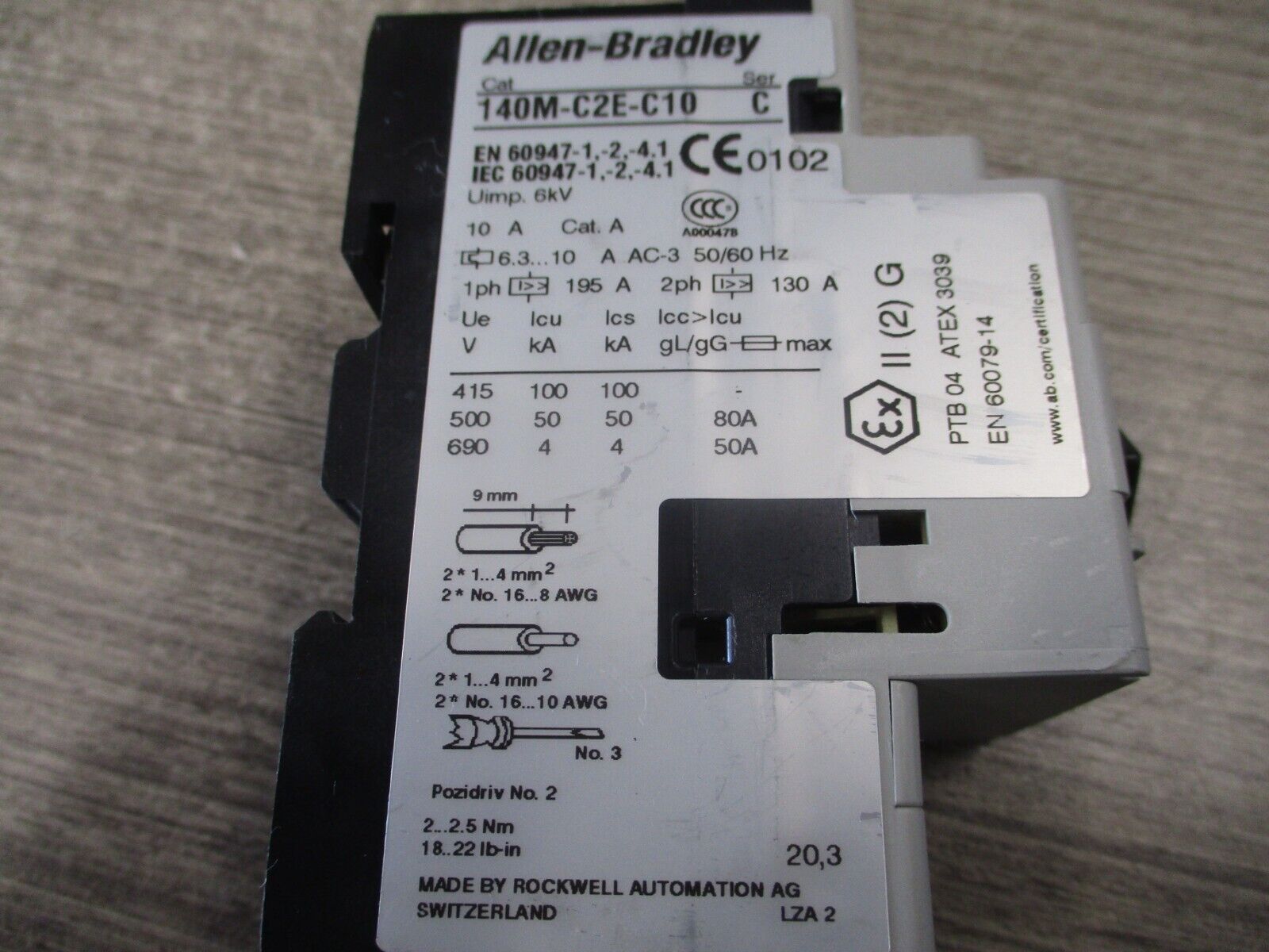 Allen-Bradley Manual Motor Protector 140M-C2E-C10 Trip: 6.3-10A Used