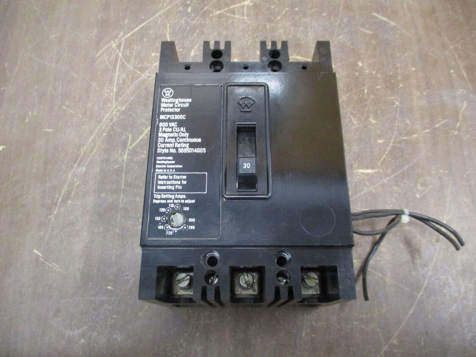 Westinghouse Motor Protector Circuit Breaker MCP13300C 30A Trip: 100-300A 600V