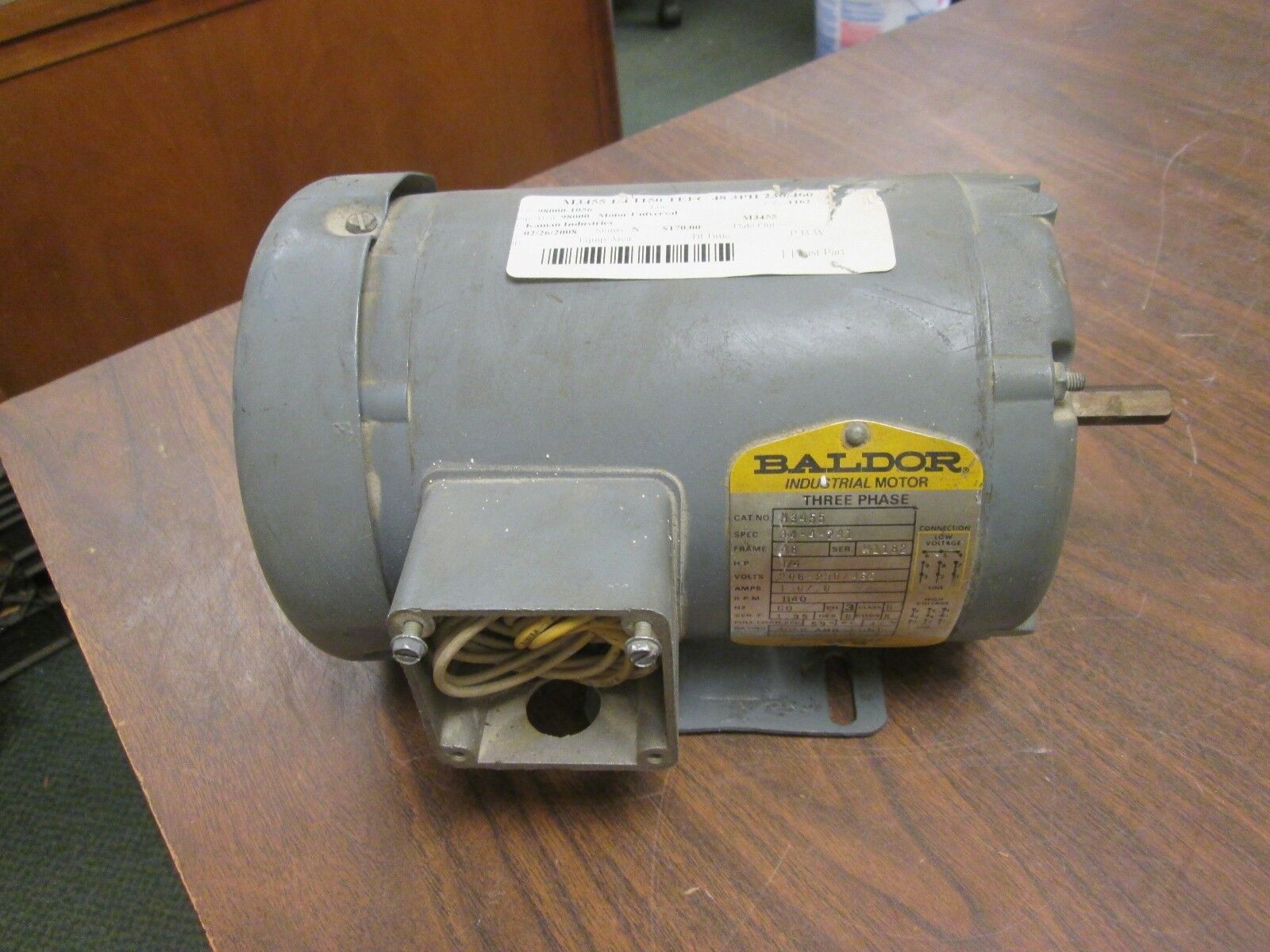 Baldor Motor M3455 0.25HP 1140RPM 48 Frame 208-230/460V 1.6/0.8A Used