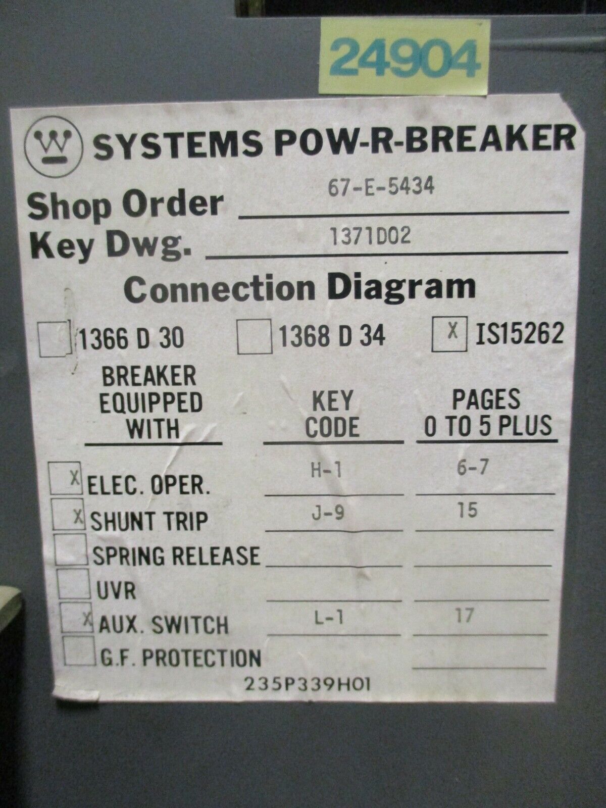 Westinghouse Circuit Breaker SPB 65 1600A Frame 1600A Plug 600V 3P 50/60HZ Used