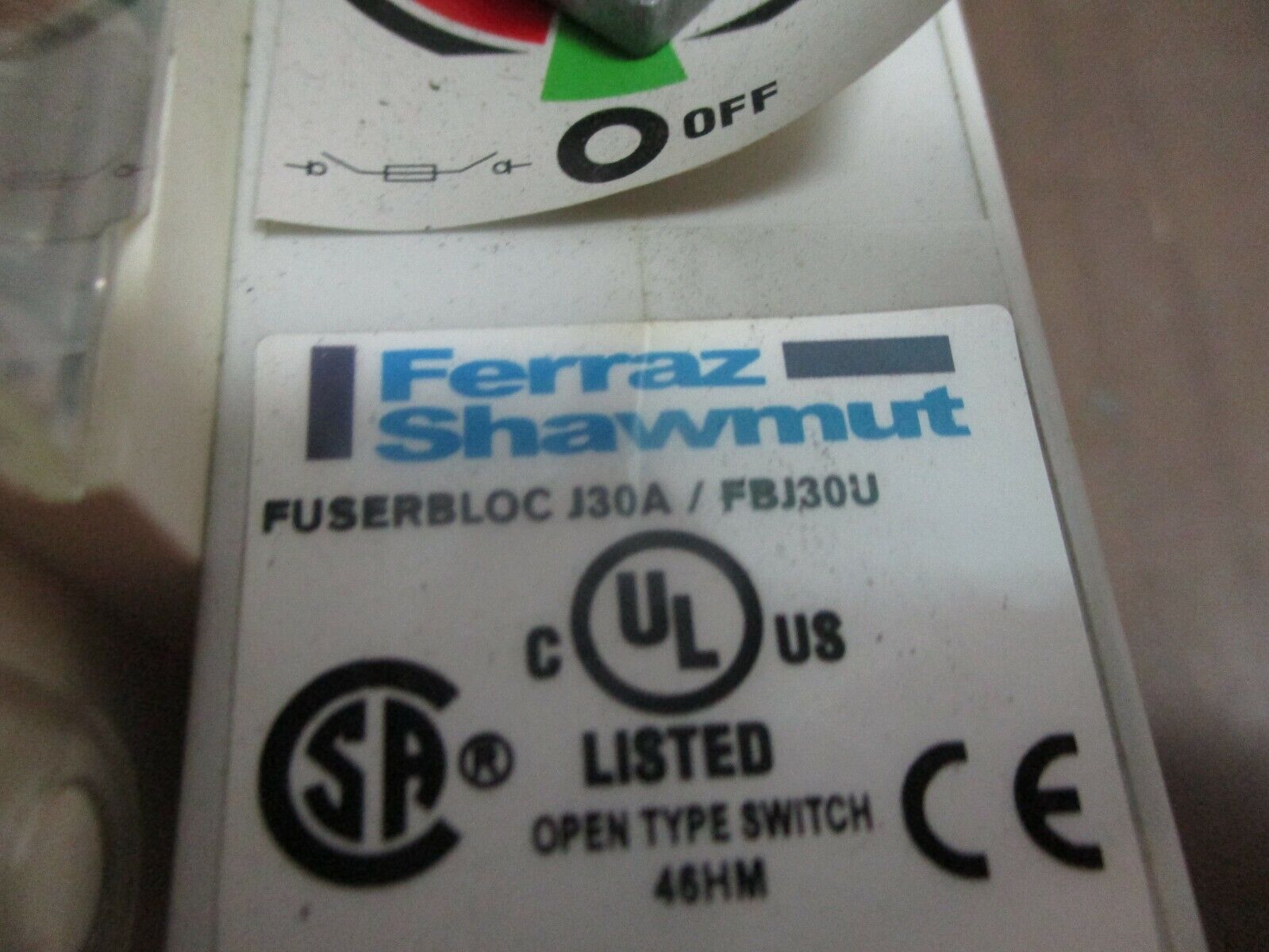 Ferraz Shawmut Fusible Disconnect Switch J30A/FBJ30U 30A 600V 3Ph Used