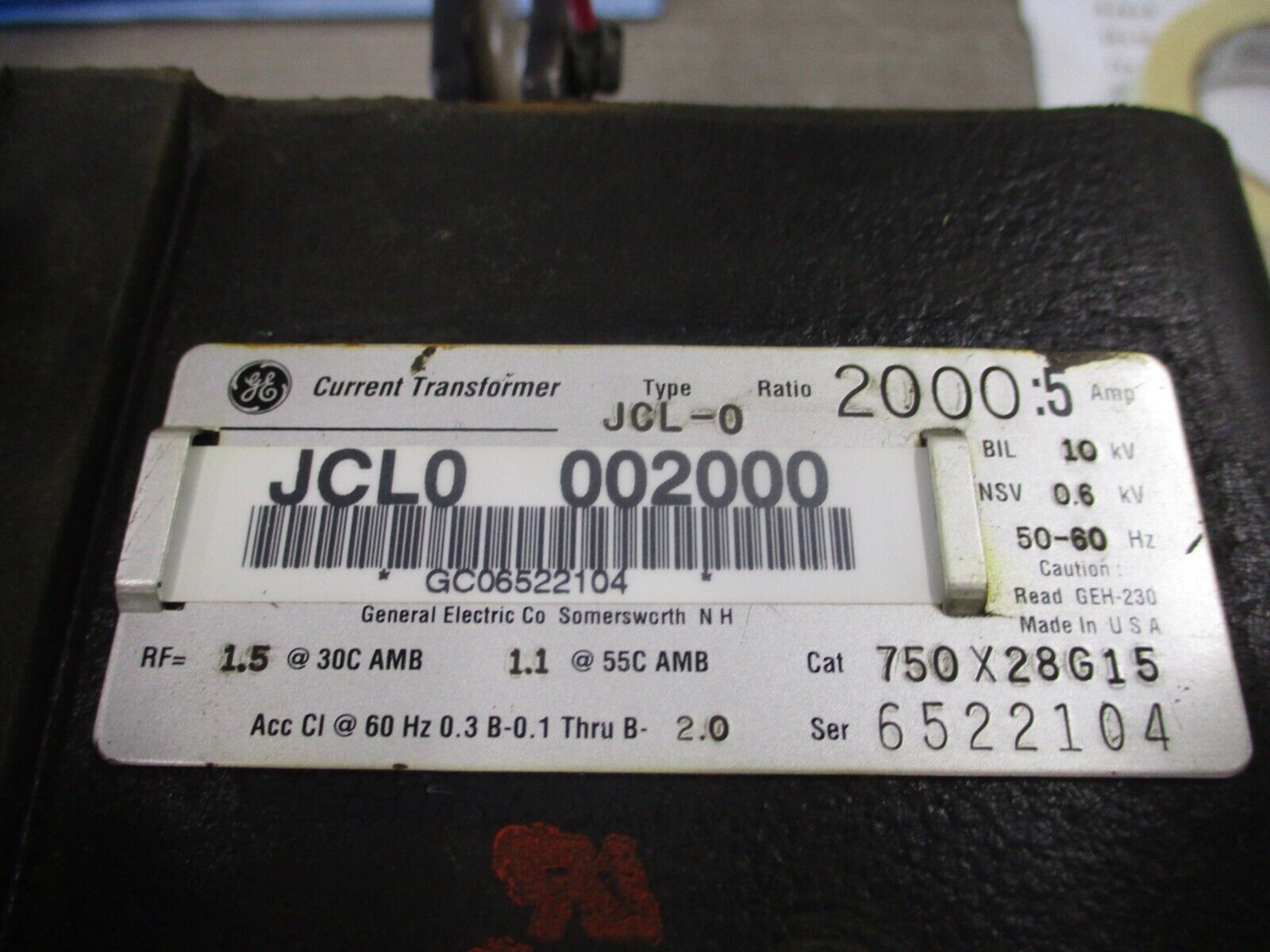 GE Type JCL-0 Current Transformer 750X28G15 Ratio 2000:5A 10KV BIL 50-60Hz