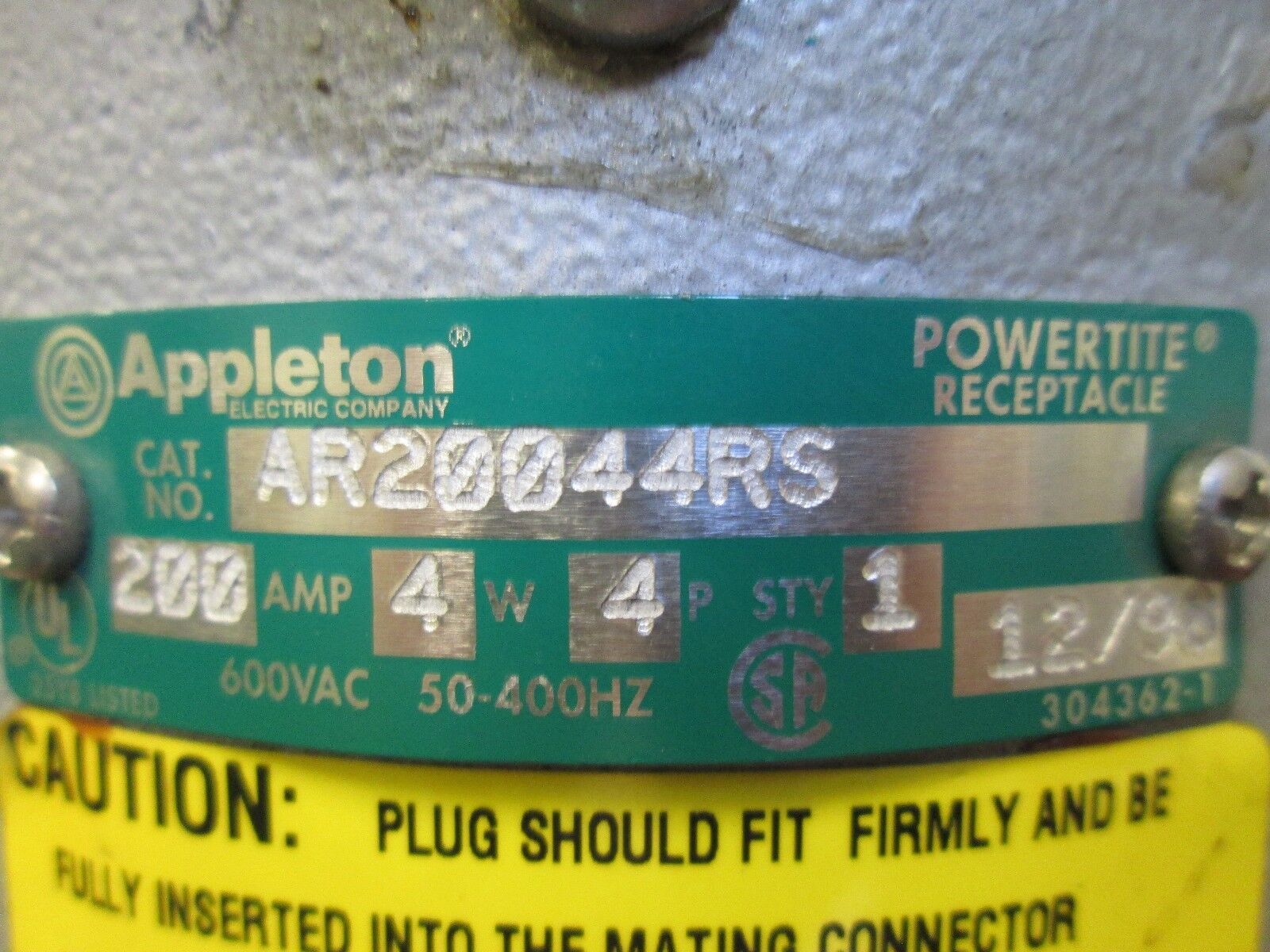 Appleton Receptacle AR2044RS 200A 600V 4W 4P Used