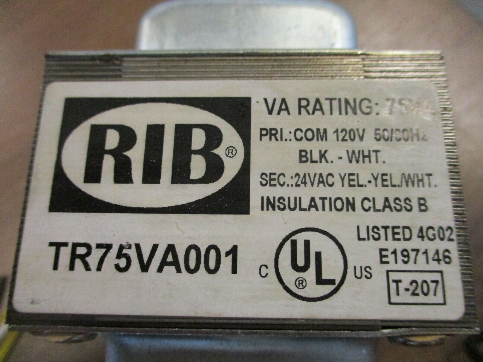 RIB Transformer TR75VA001 75VA Pri: 120V Sec: 24V 50/60Hz Used