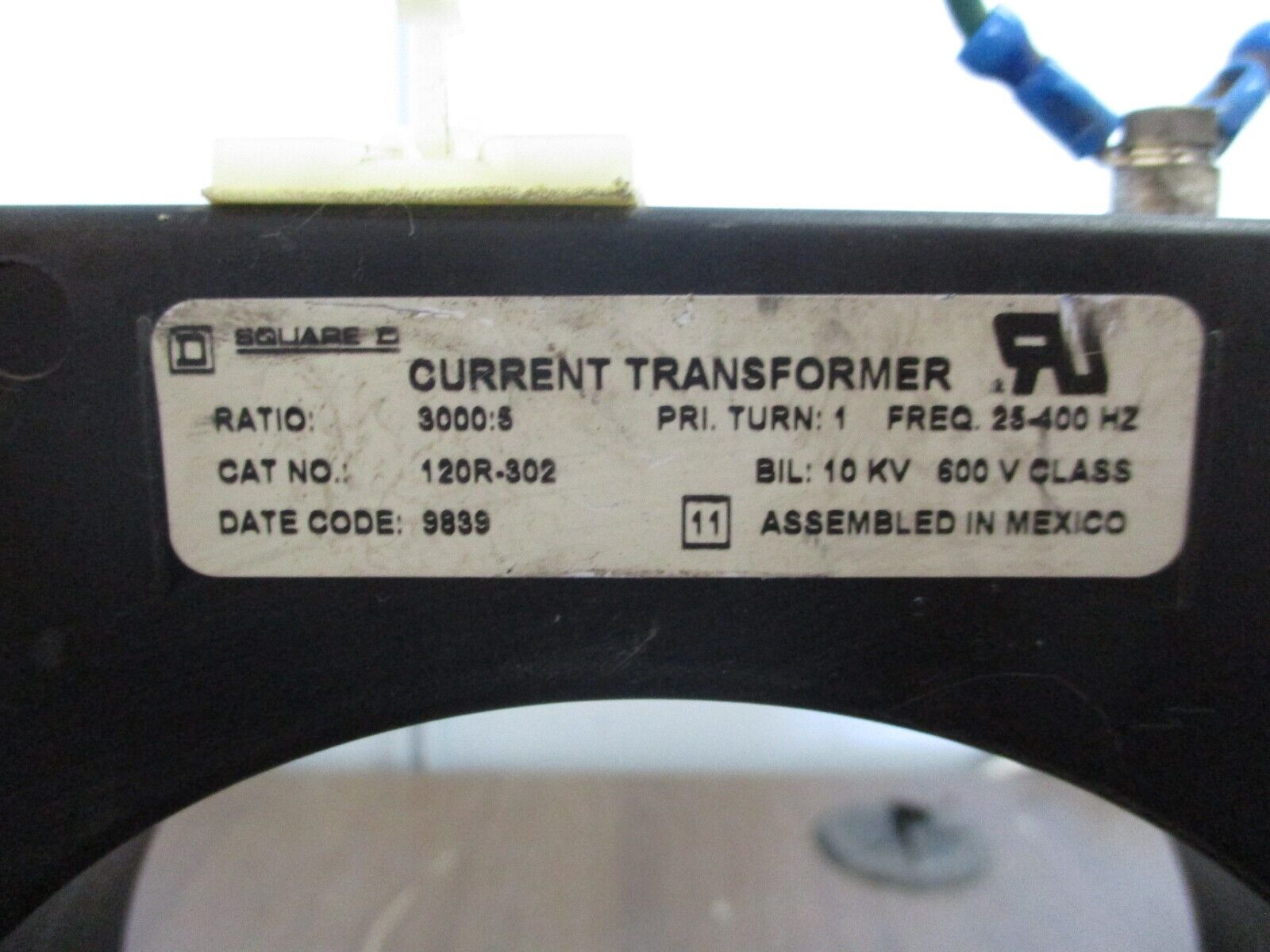 Square D Current Transformer 120R-302 Ratio 3000:5A 600V 25-400Hz 10kV BIL Used