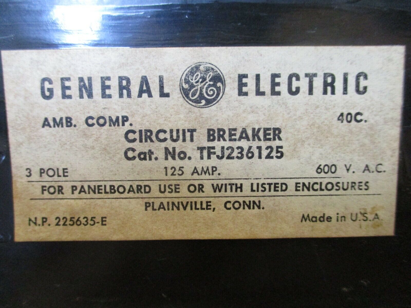 GE Circuit Breaker TFJ236125 125A 600V 3P Used