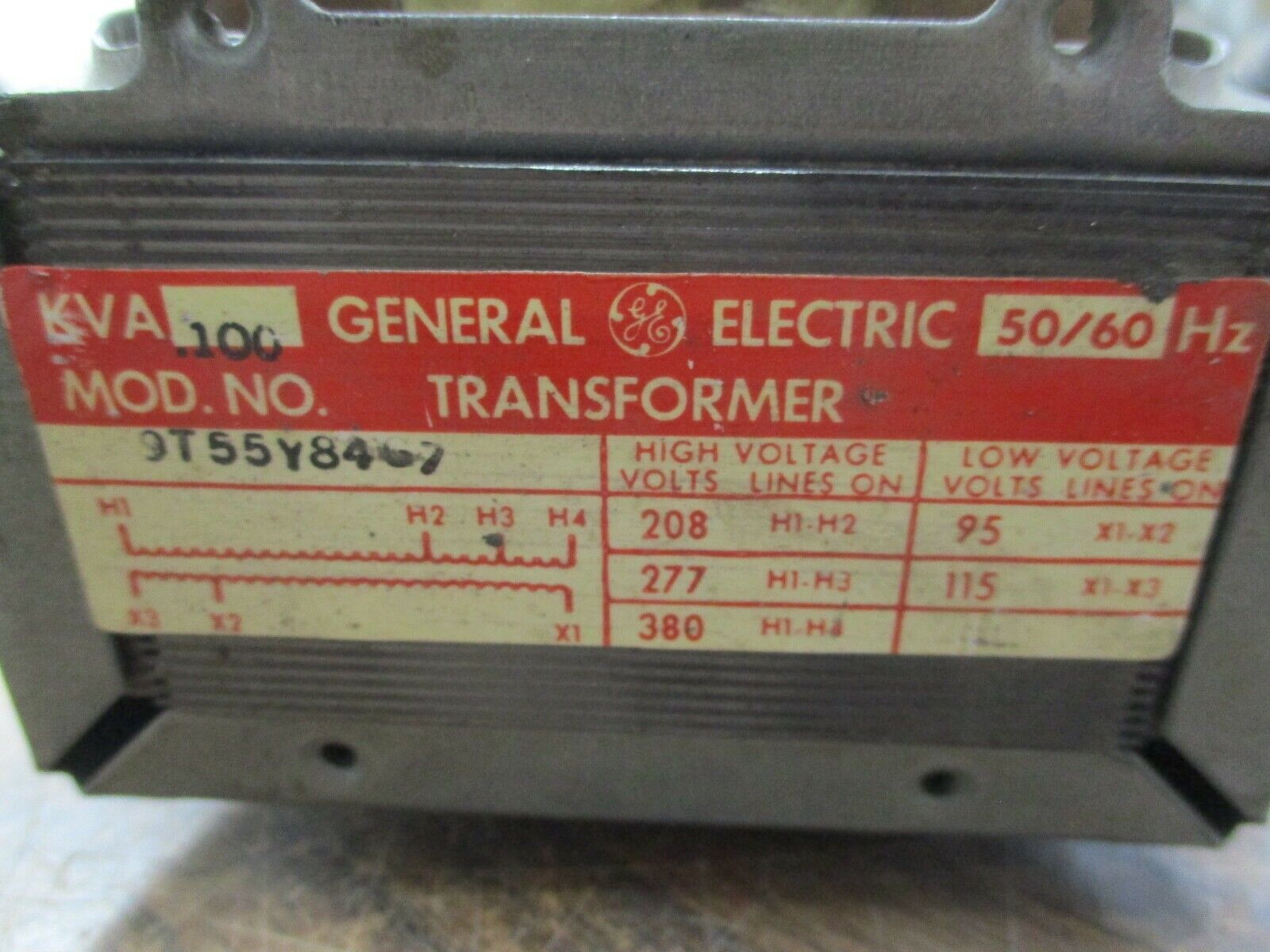 GE Transformer 9T55Y84G7 0.100KVA Pri: 208/277/380V Sec: 95/115V 50/60Hz Used