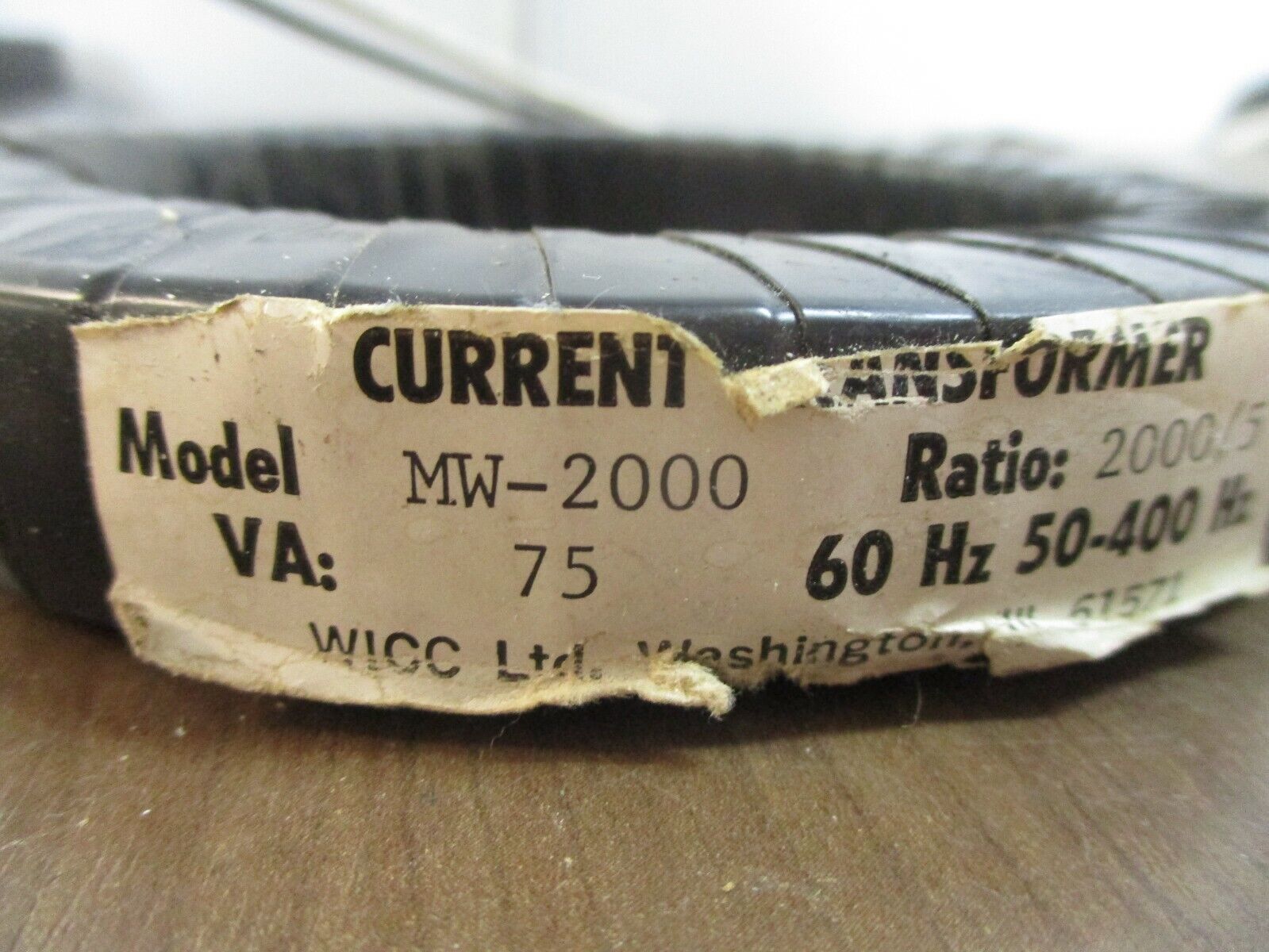 WICC Current Transformer MW-2000 Ratio 2000:5A 75VA 60Hz/50-400Hz Used