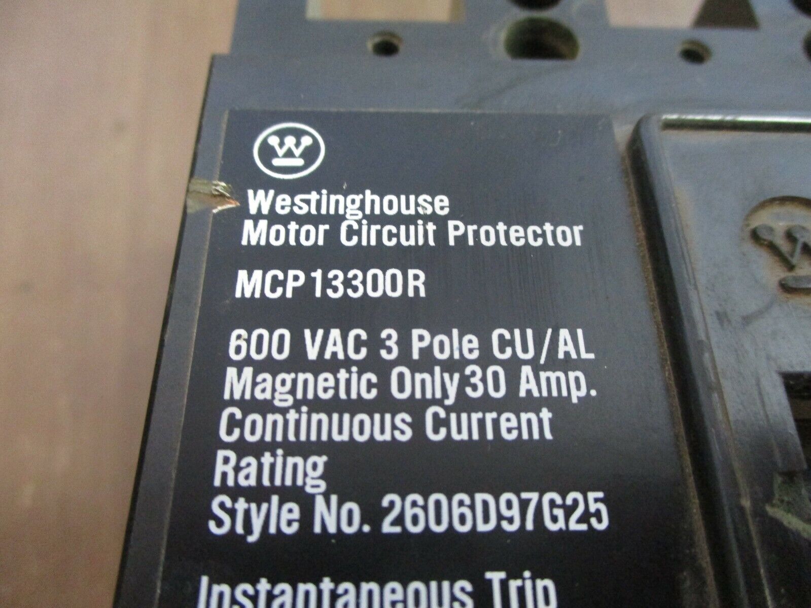 Westinghouse Circuit Breaker w/ Aux MCP13300R 30A 600V 3P Used