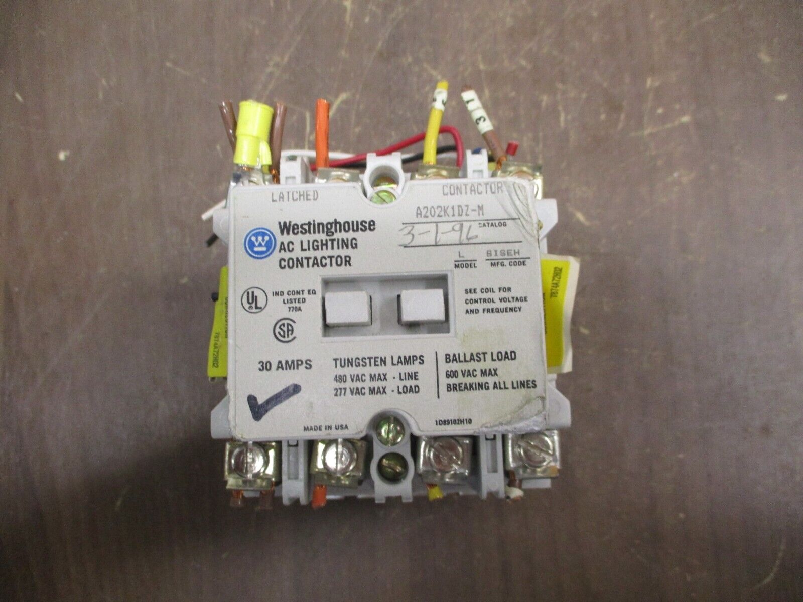 Westinghouse AC Lighting Contactor A202K1DZ-M 277V Coil 30A 600V 3Ph Used