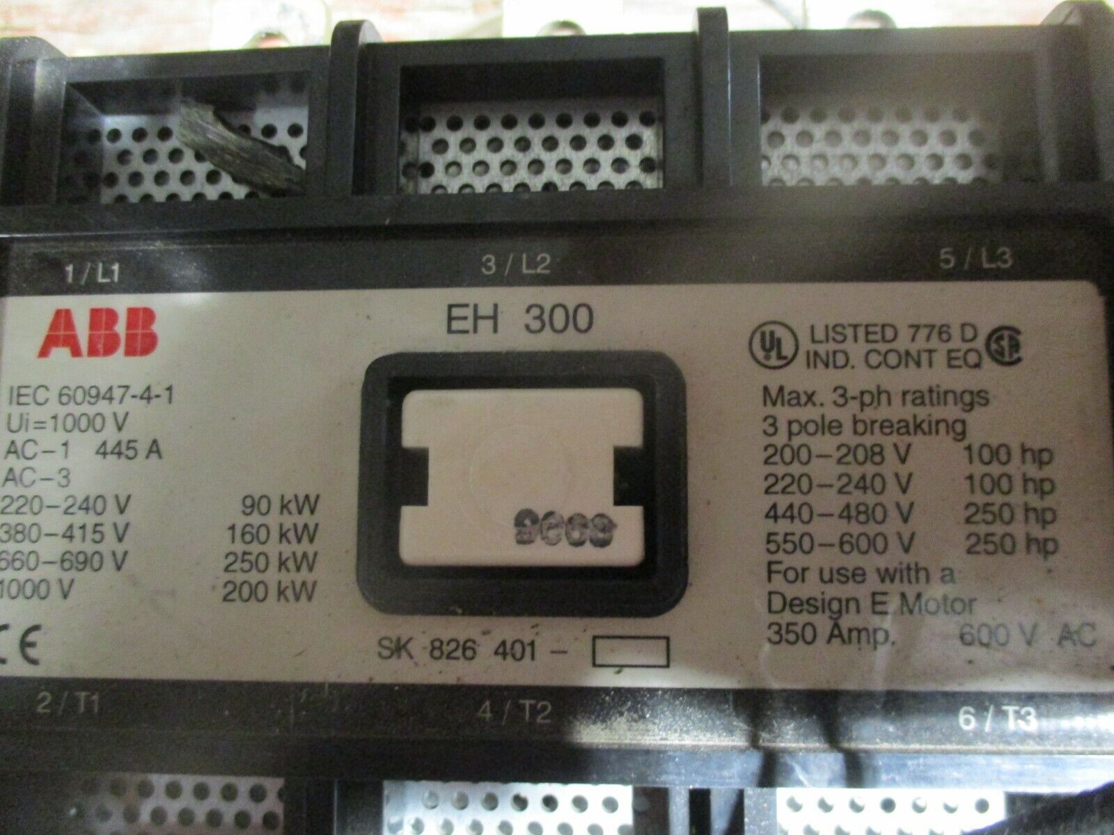 ABB Contactor EH 300 24VDC Coil 350A 600V Used