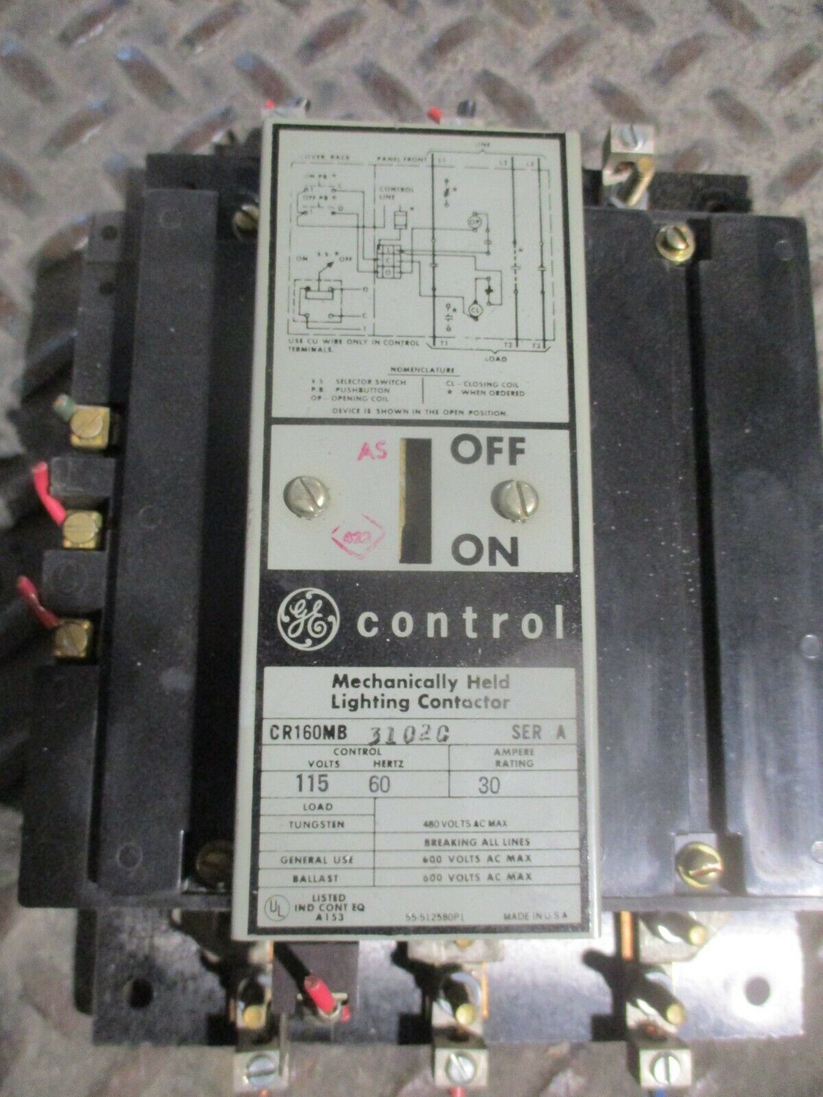 GE Lighting Contactor CR160MB 3102C Ser. A 115V Coil 30A Used