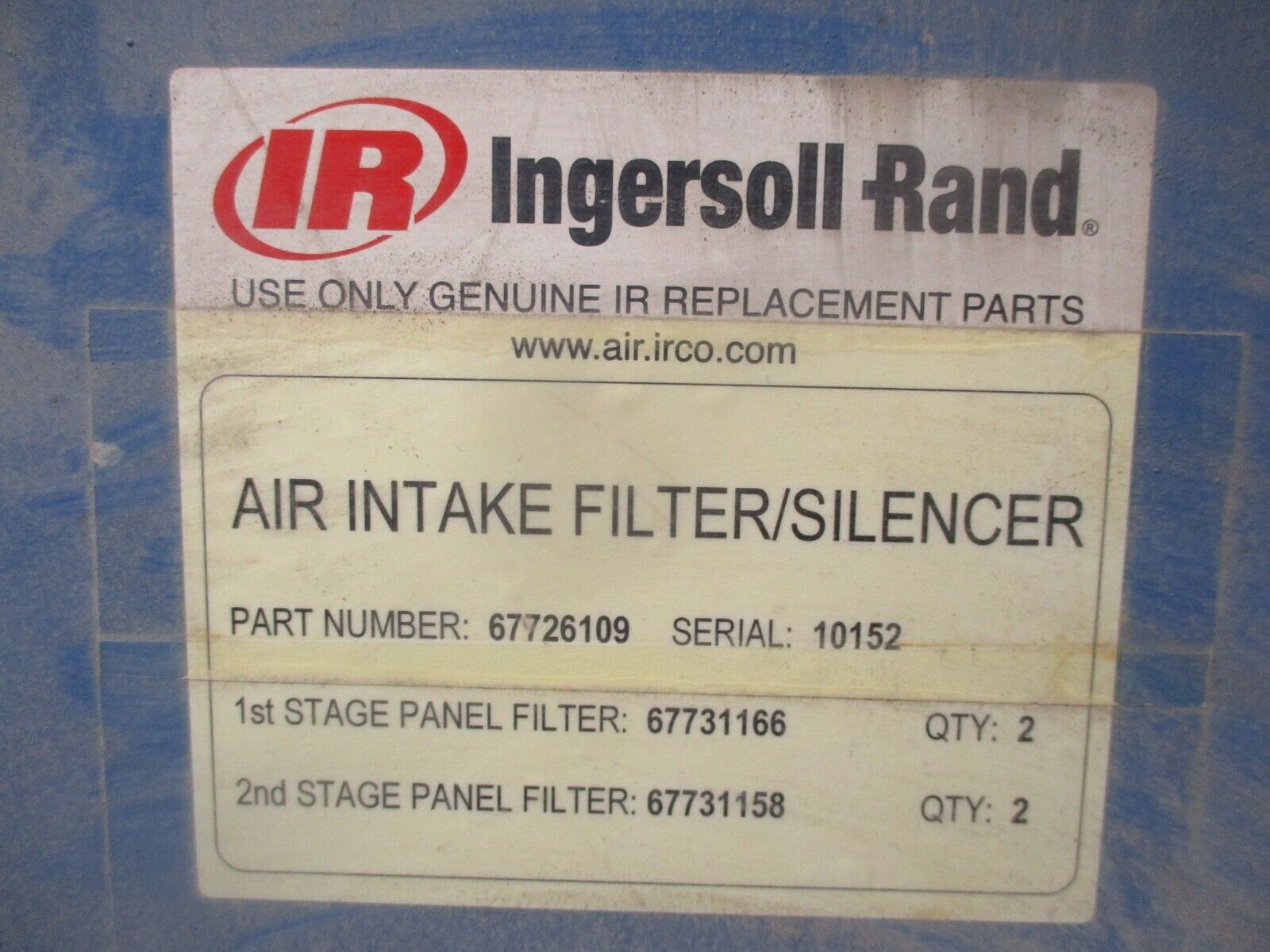 Ingersoll-Rand Air Intake Filter/Silencer 67726109 Used