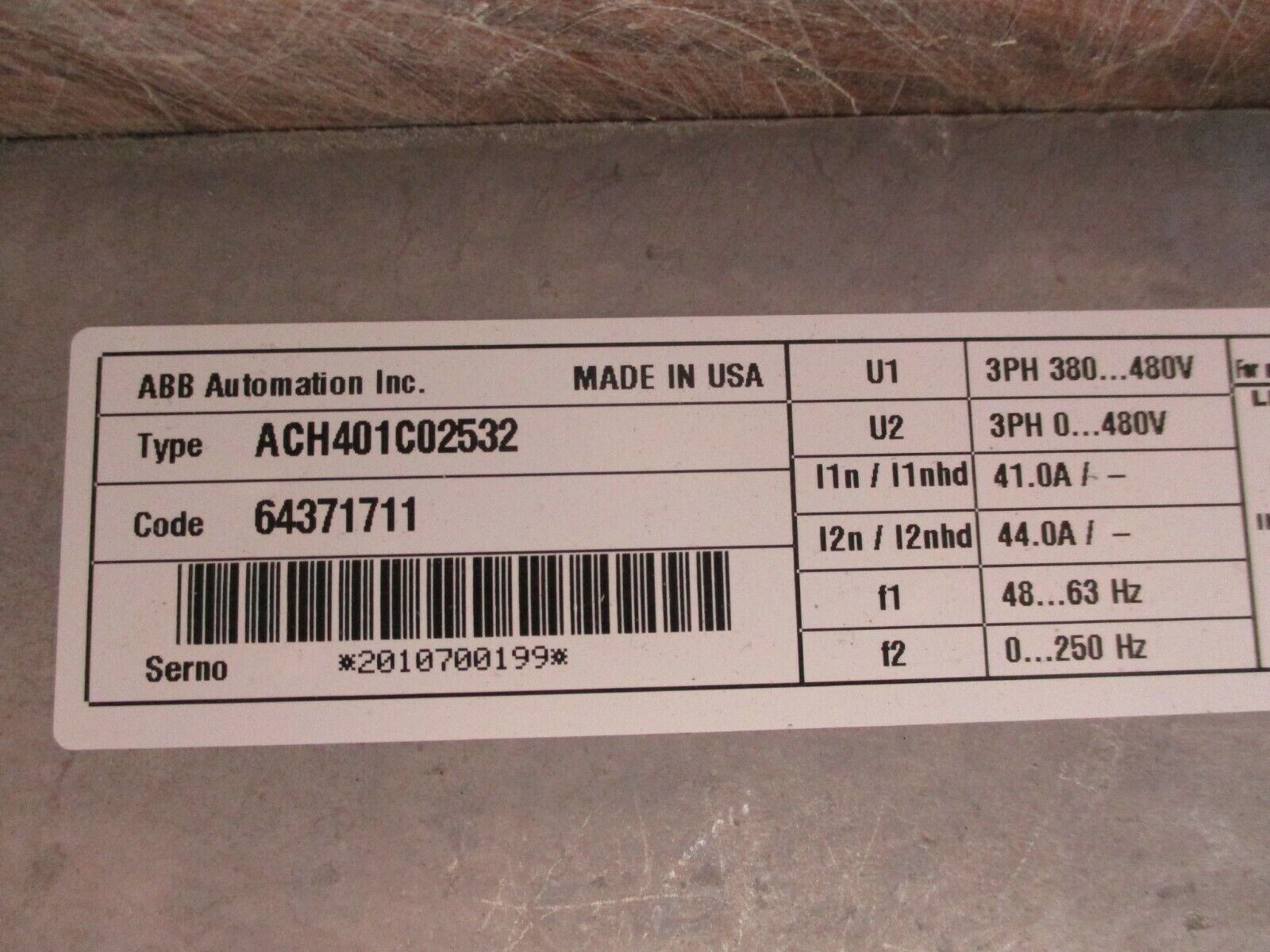 ABB ACH401 AC Drive ACH401C02532 30HP 3Ph Used