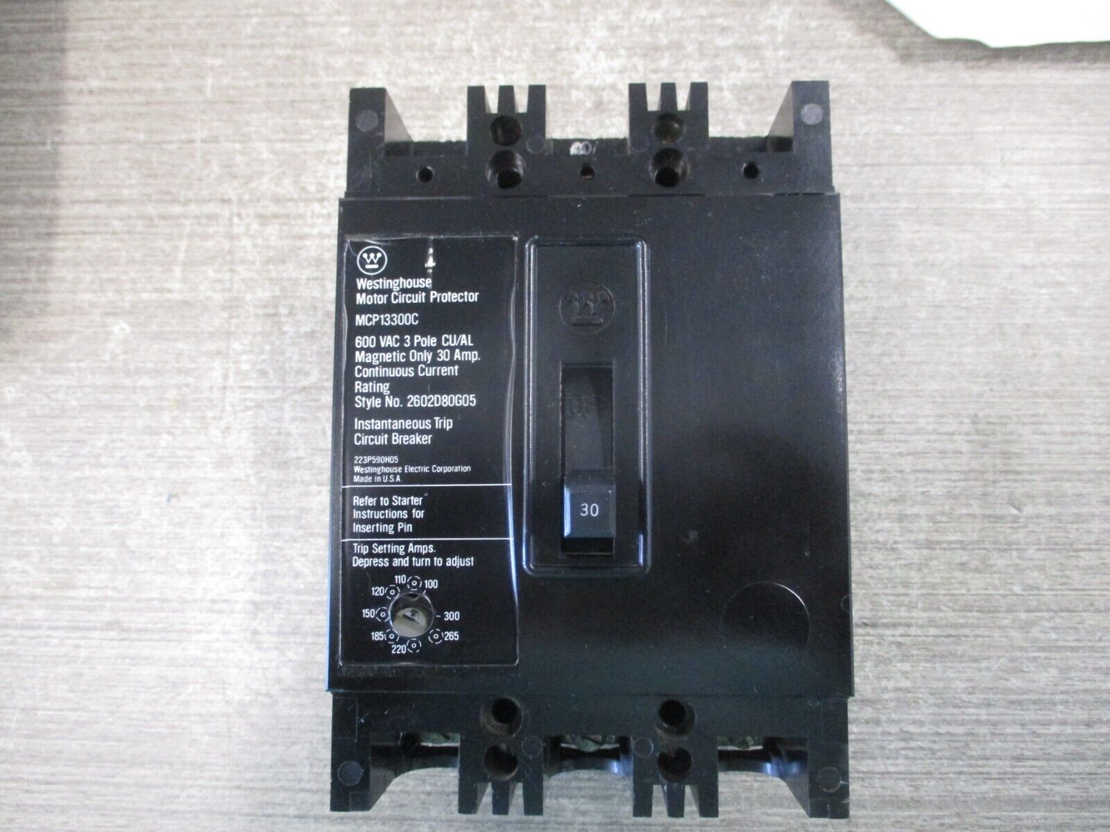 Westinghouse Motor Protector Circuit Breaker MCP13300C Trip: 100-300A 3P 600V