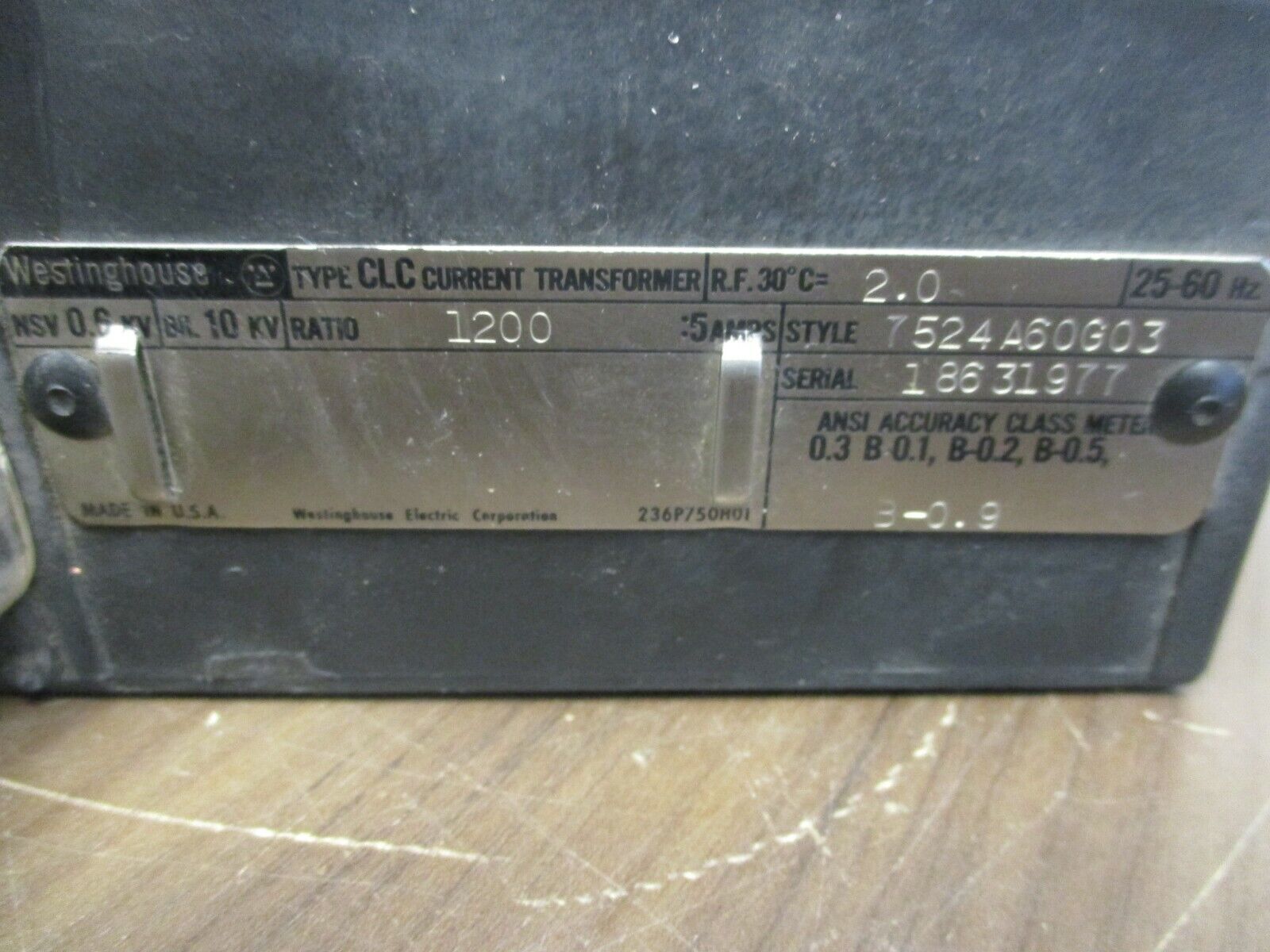 Westinghouse Type CLC Current Transformer 7524A60G03 Ratio 1200:5A 600V 25-60Hz