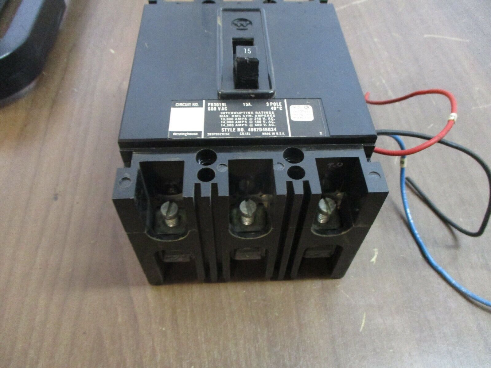 Westinghouse Circuit Breaker w/ Aux FB3015L 15A 600V 3P Used