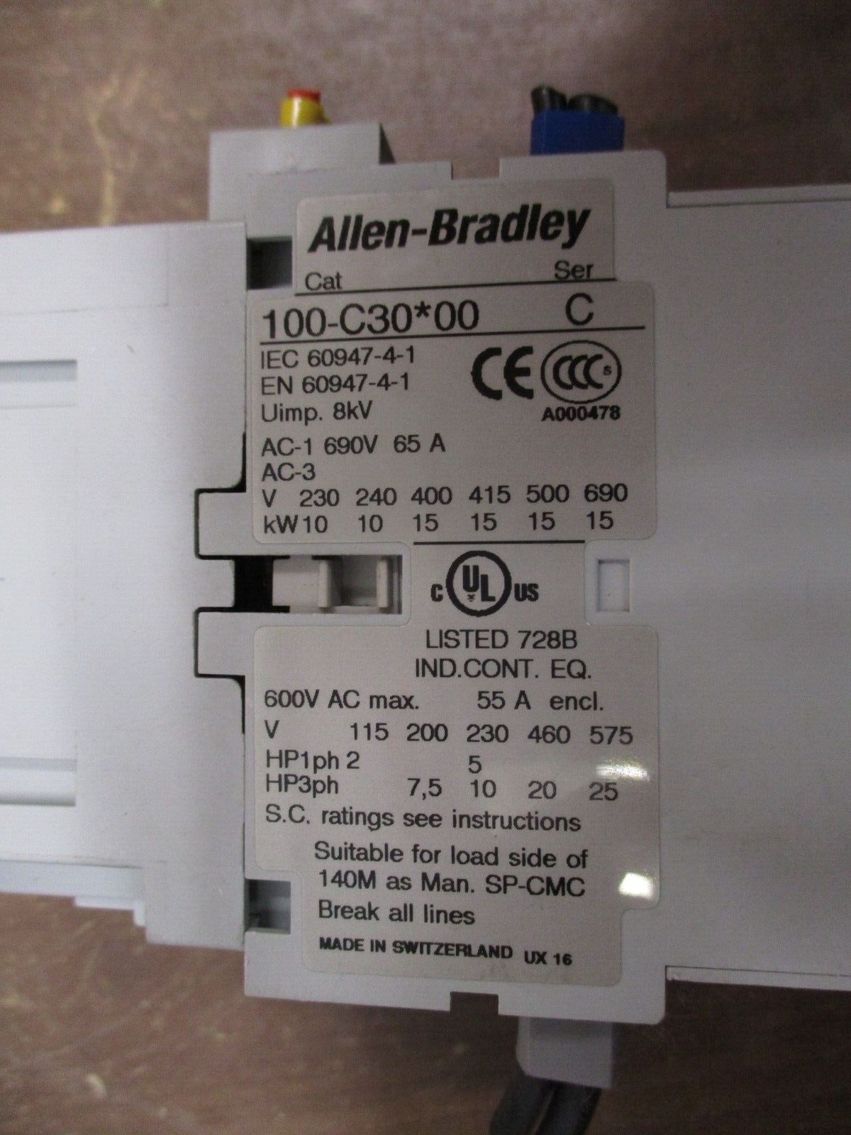 Allen-Bradley Contactor 100-C30*00 Ser. C 24V Coil 55A 600V Used