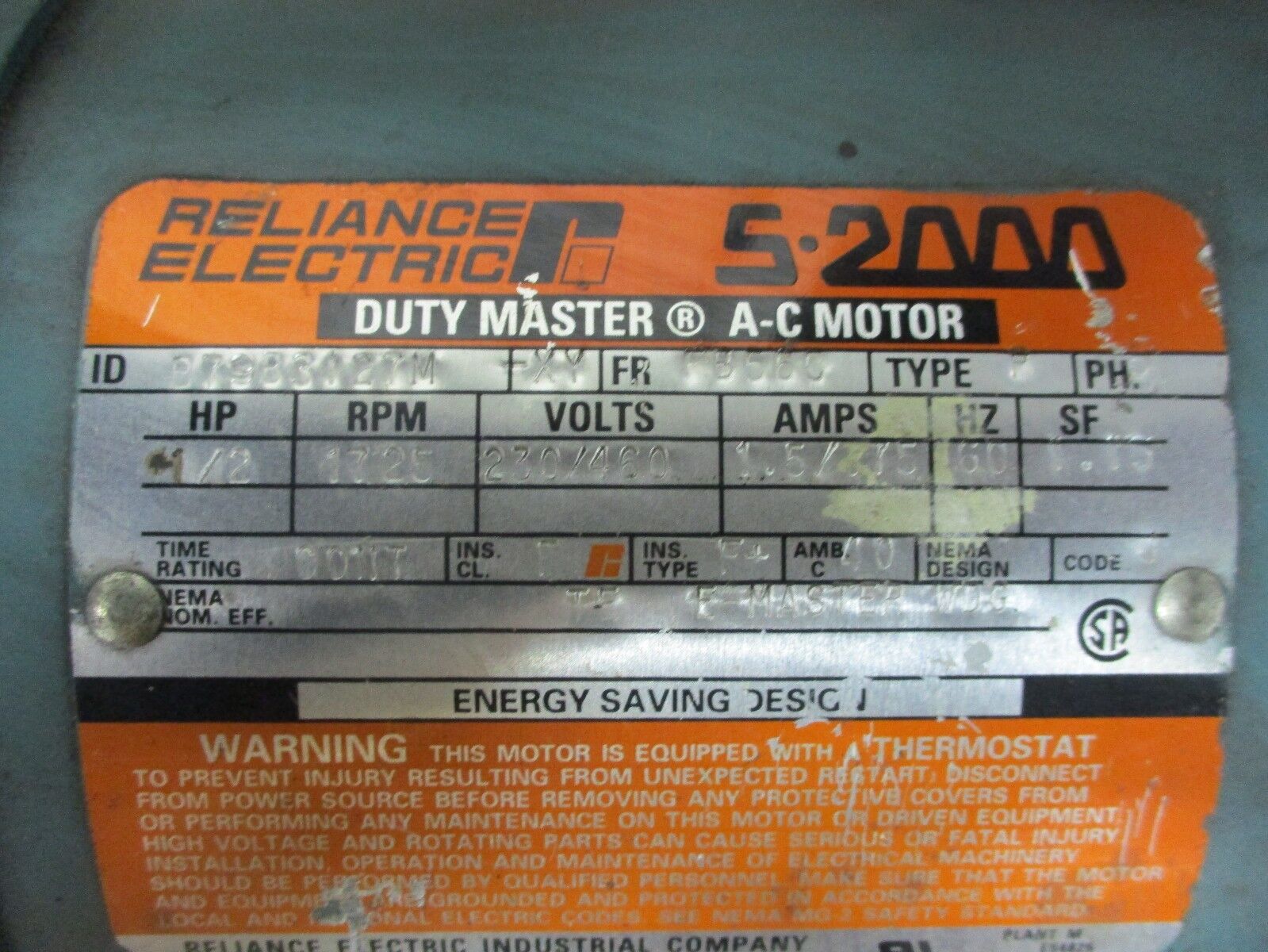 Reliance Duty Master Motor w/ Gear & Brake B797B3127M-XY 1/2HP 1800RPM FR:FB56C