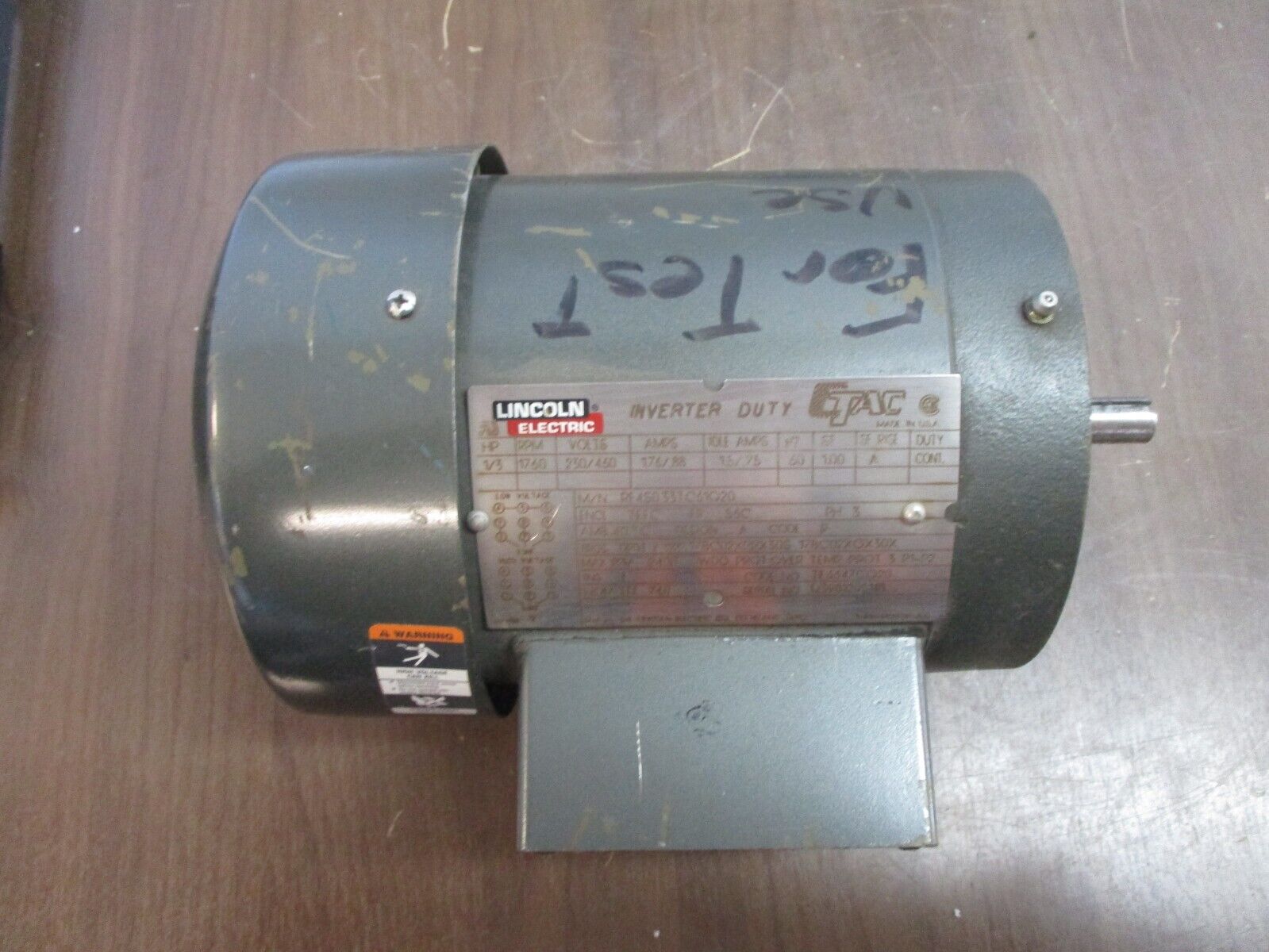 Lincoln Electric Motor RF4S0.33TC61Q20 1/3HP 1800RPM 230/460V 1.76/.88A 60Hz 3Ph