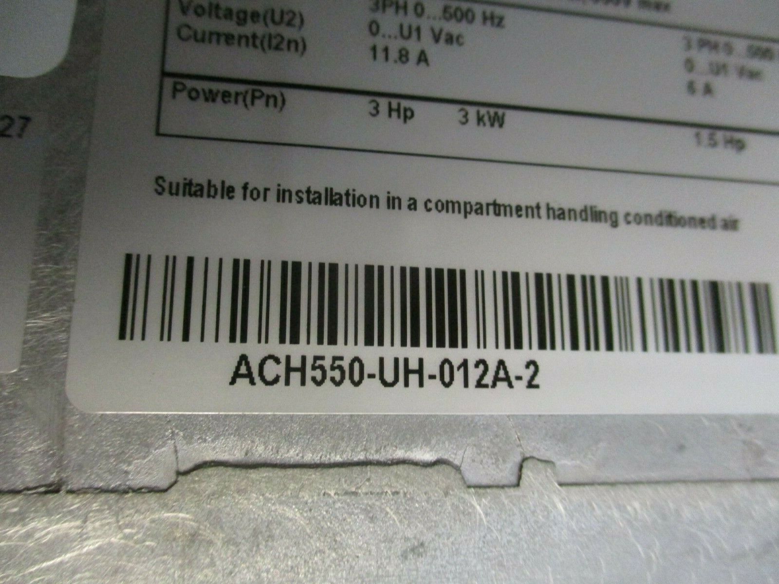 ABB ACH550 AC Drive ACH550-UH-012A-2 3HP/1.5HP *Missing Keypad* Used