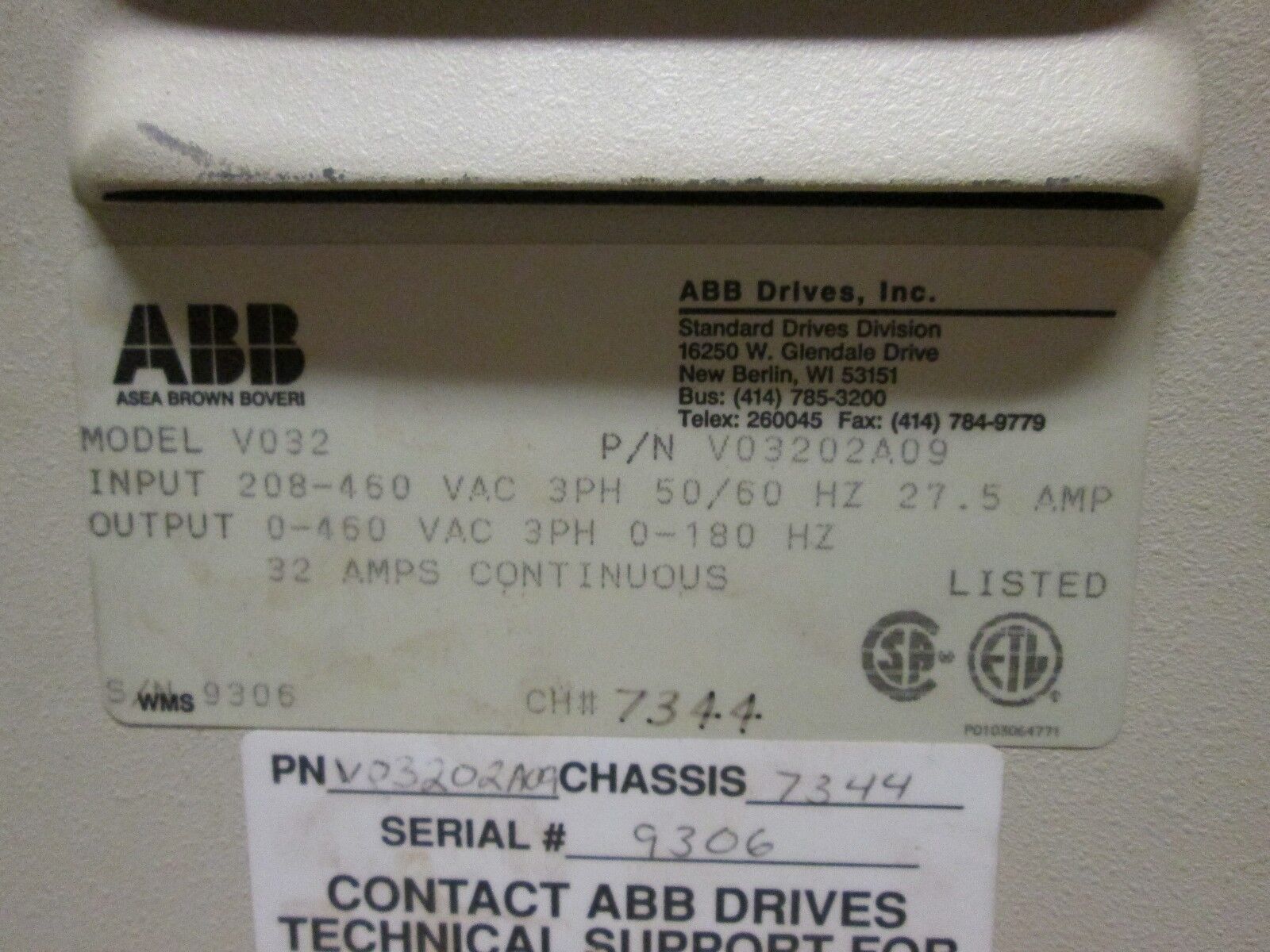 ABB  AC Drive w/ Bypass  V032  32A Max