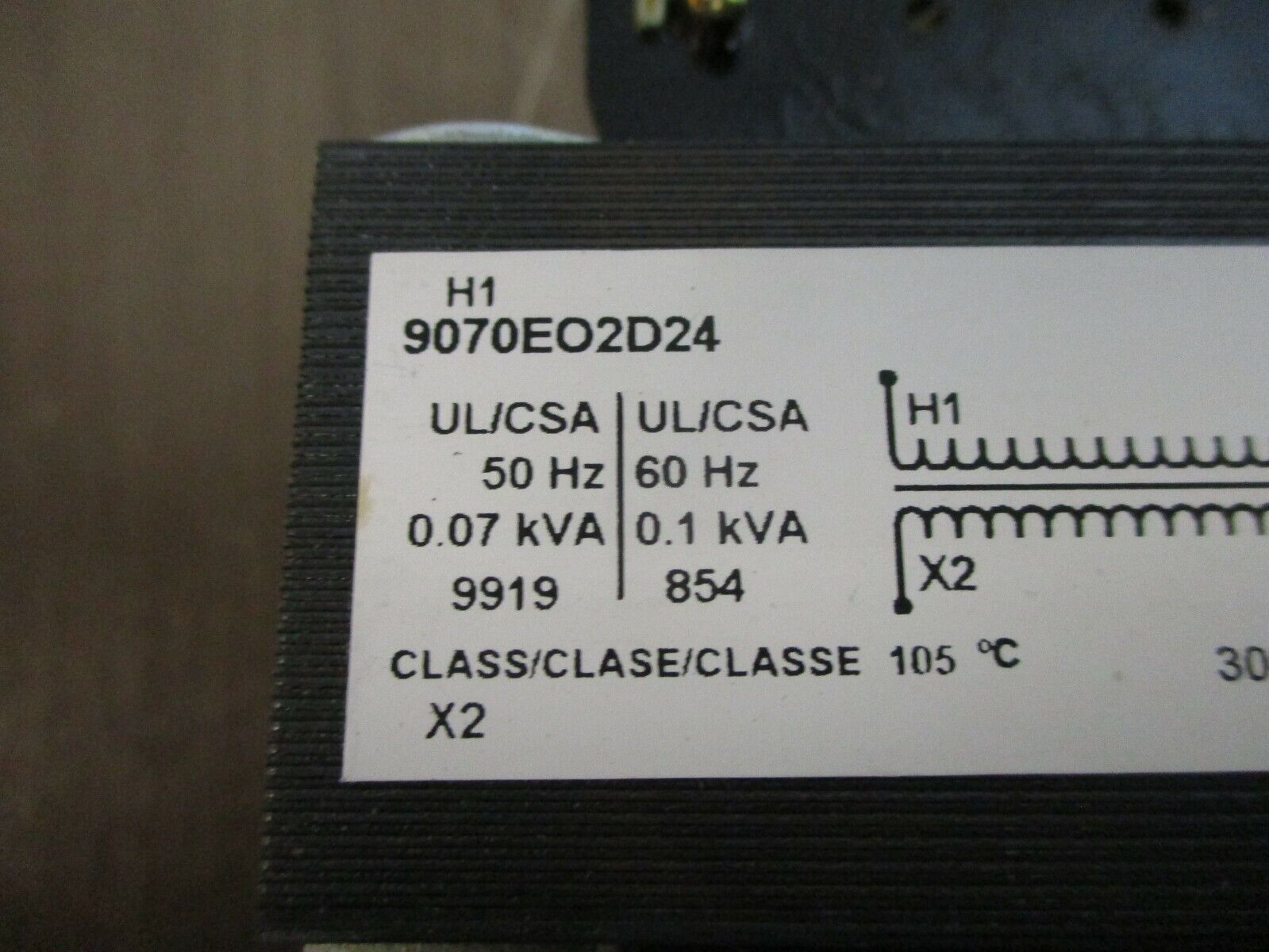 Square D Control Transformer 9070EO2D24 0.1KVA Pri:110/115/120V Sec:110/115/120V