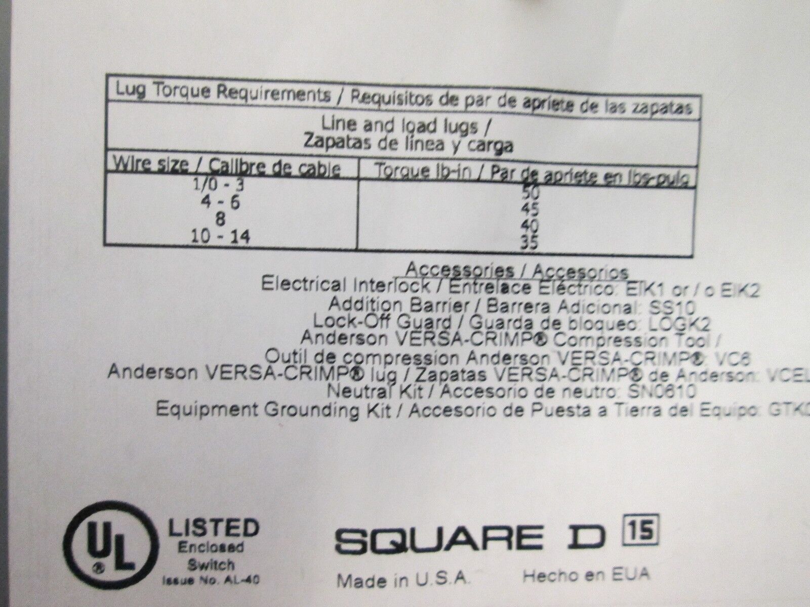 Square D Non Fusible Safety Switch HU363 100A 600V 3P New Surplus