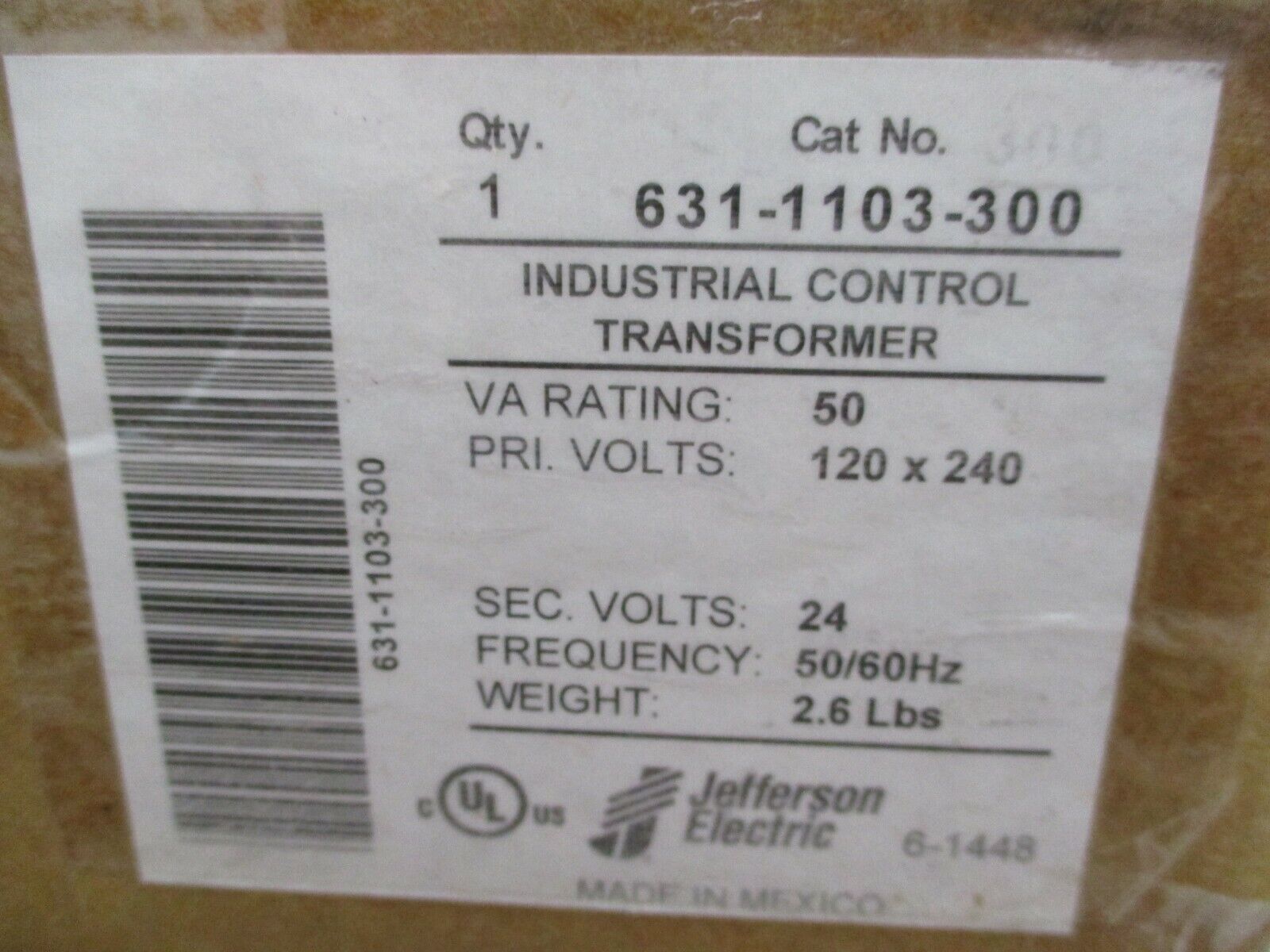 Jefferson Electric Control Transformer 631-1103-300 50VA Pri: 120/240V Sec: 24V